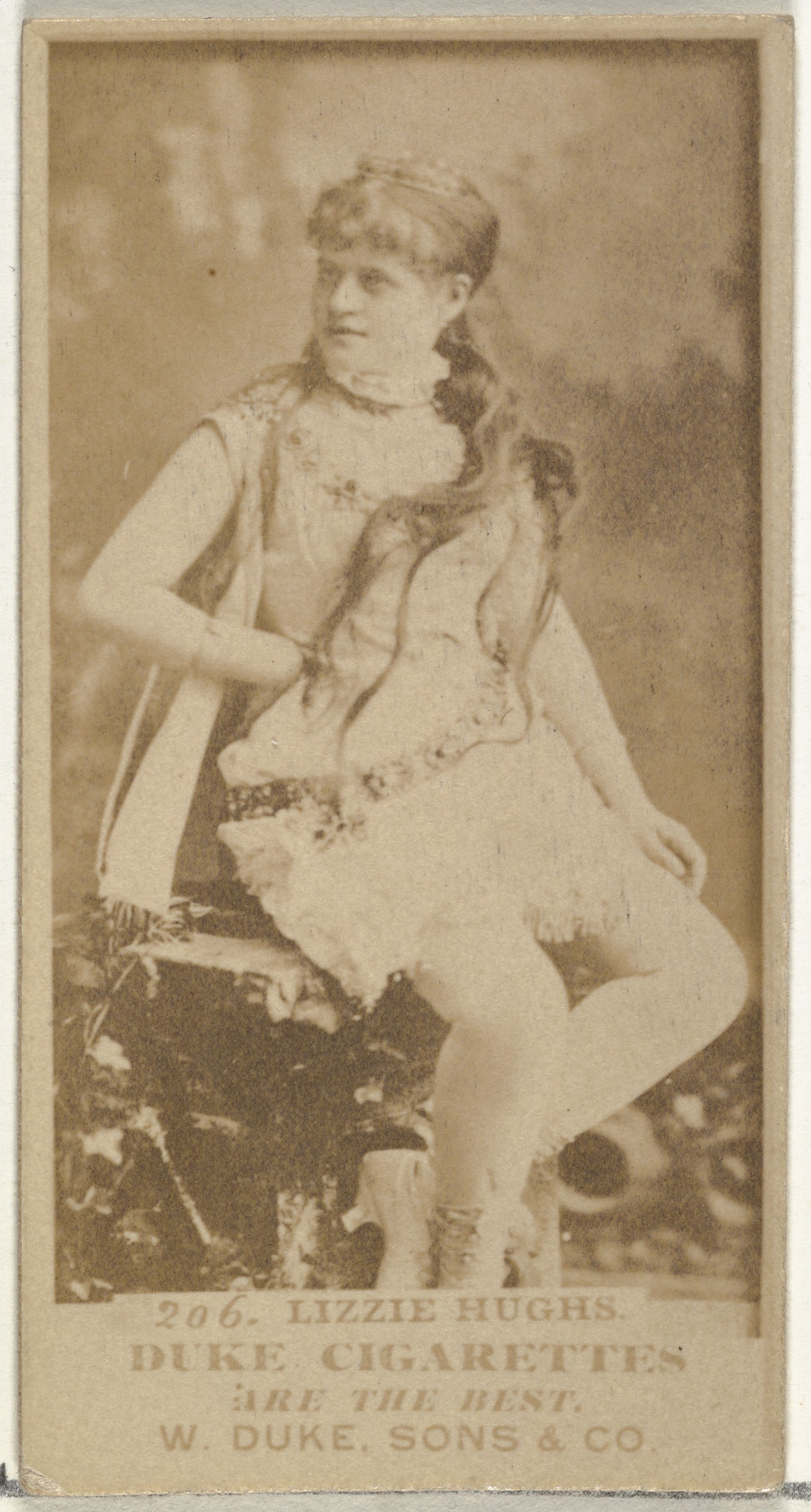 Card Number 206, Lizzie Hughs, from the Actors and Actresses series (N145-7) issued by Duke Sons & Co. to promote Duke Cigarettes