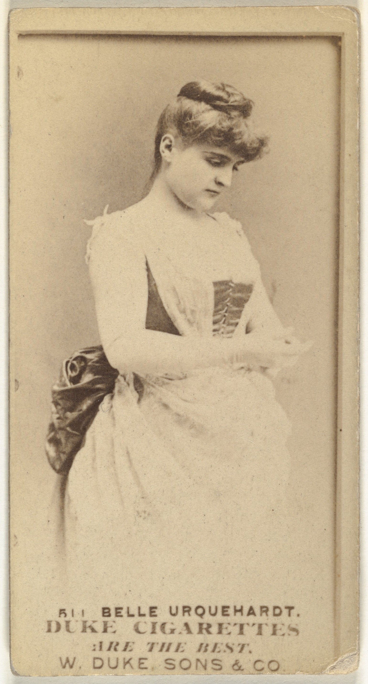 Card Number 511, Belle Urquehardt, from the Actors and Actresses series (N145-7) issued by Duke Sons & Co. to promote Duke Cigarettes