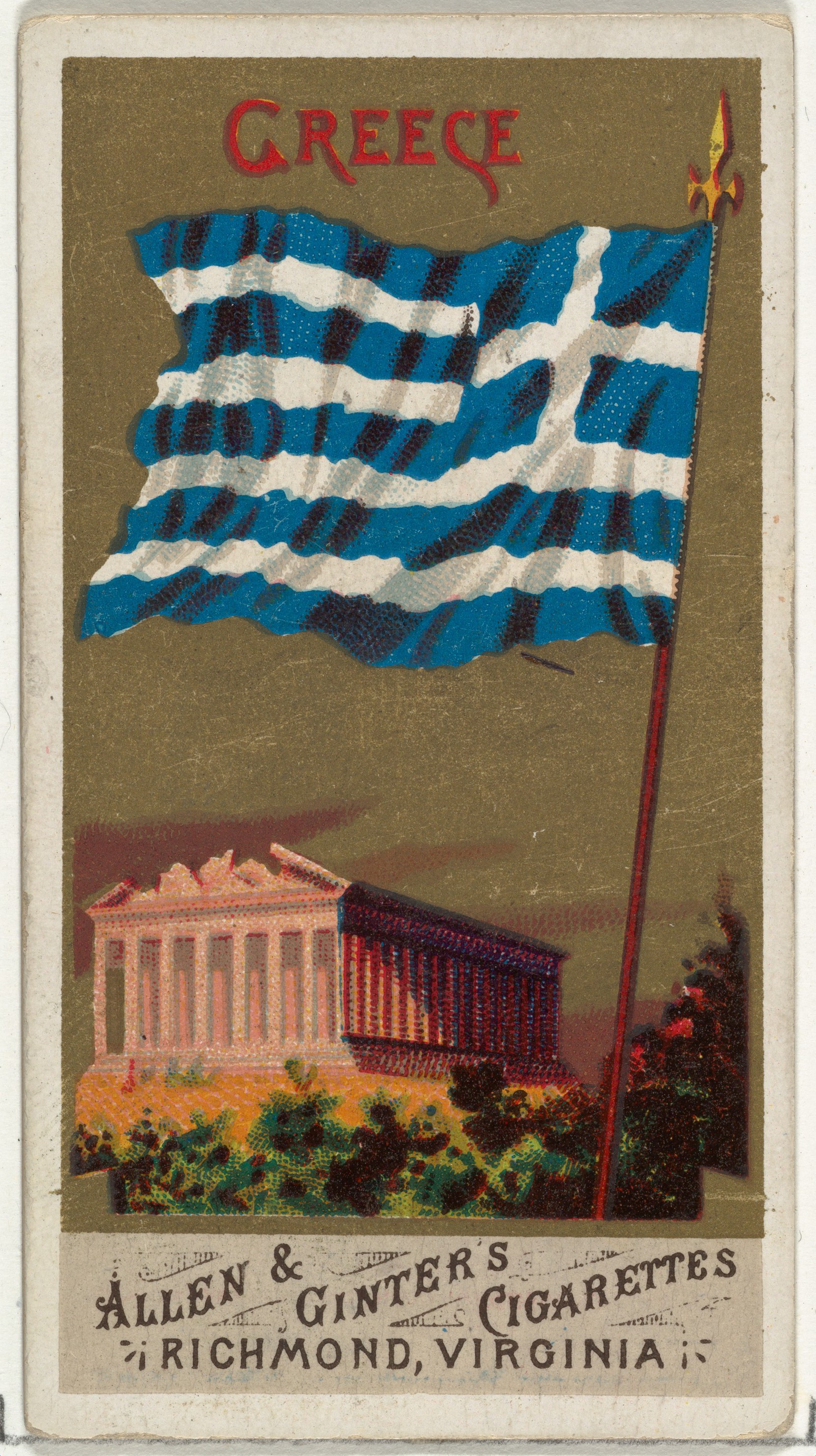 Allen & Ginter, Greece, from Flags of All Nations, Series 1 (N9) for Allen & Ginter Cigarettes Brands