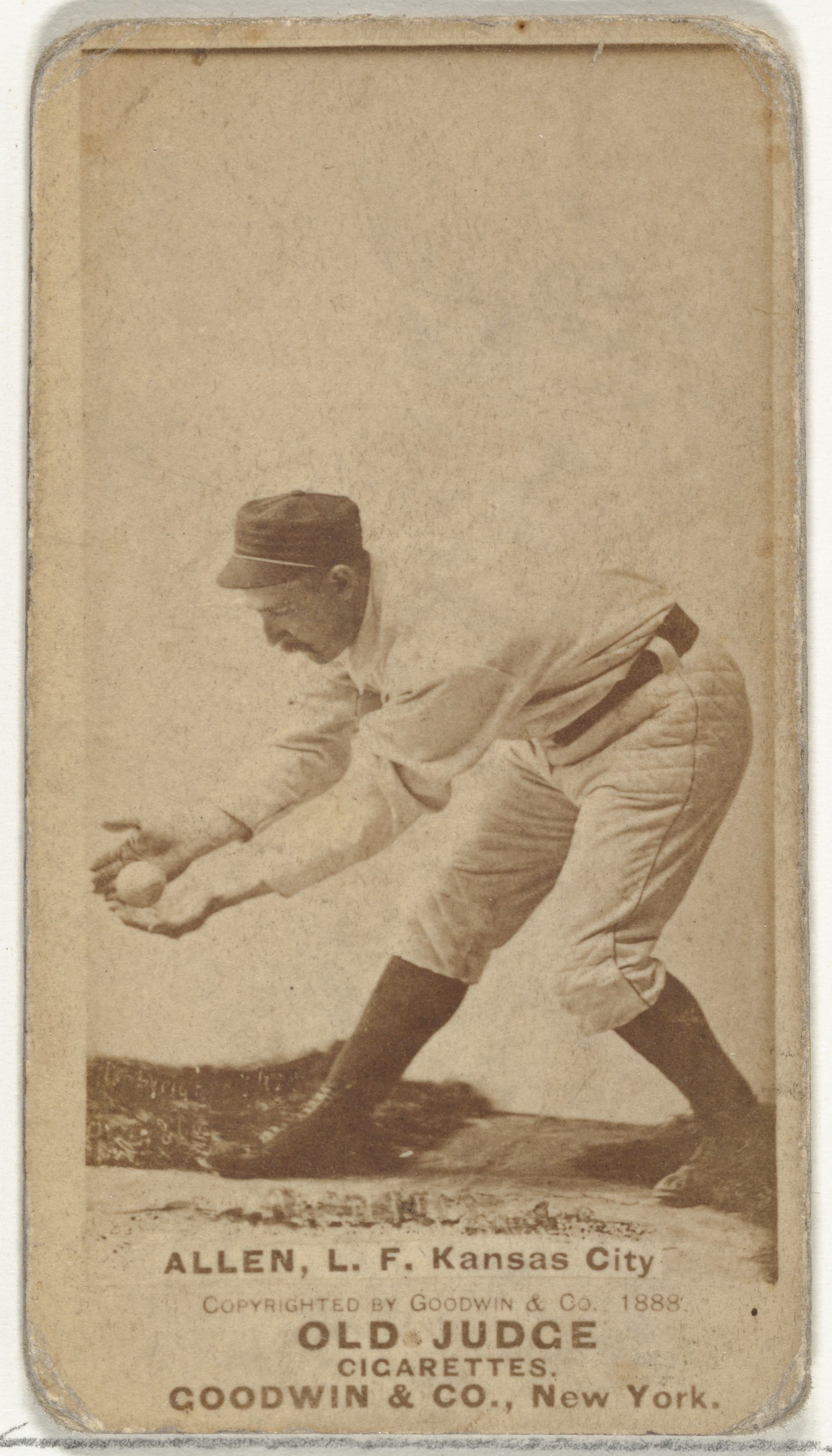 Goodwin & Company, Myron Smith Allen, Left Field, Kansas City Cowboys, from the Old Judge series (N172) for Old Judge Cigarettes