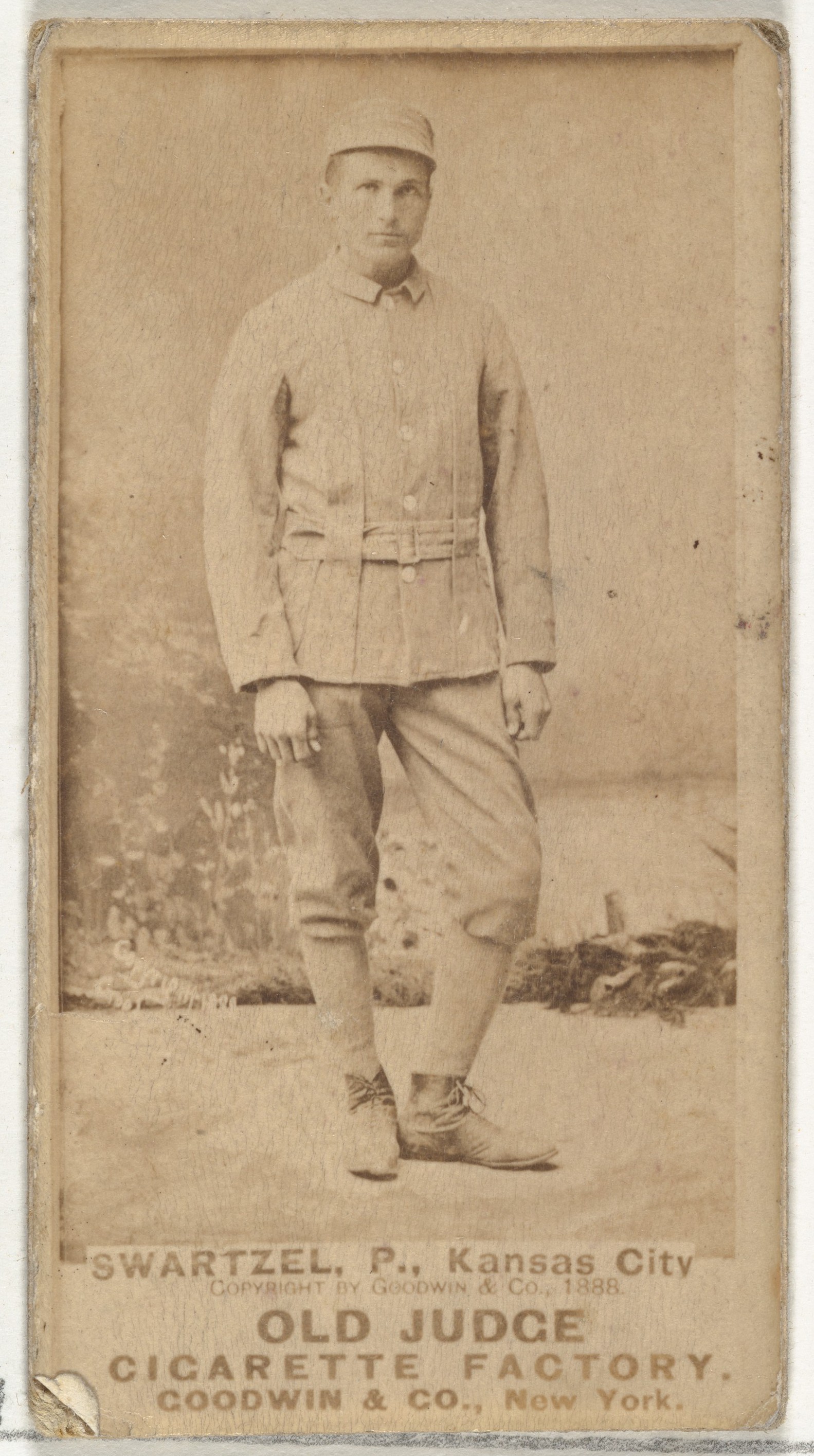 Goodwin & Company, Parke B. Swartzel, Pitcher, Kansas City Cowboys, from the Old Judge series (N172) for Old Judge Cigarettes
