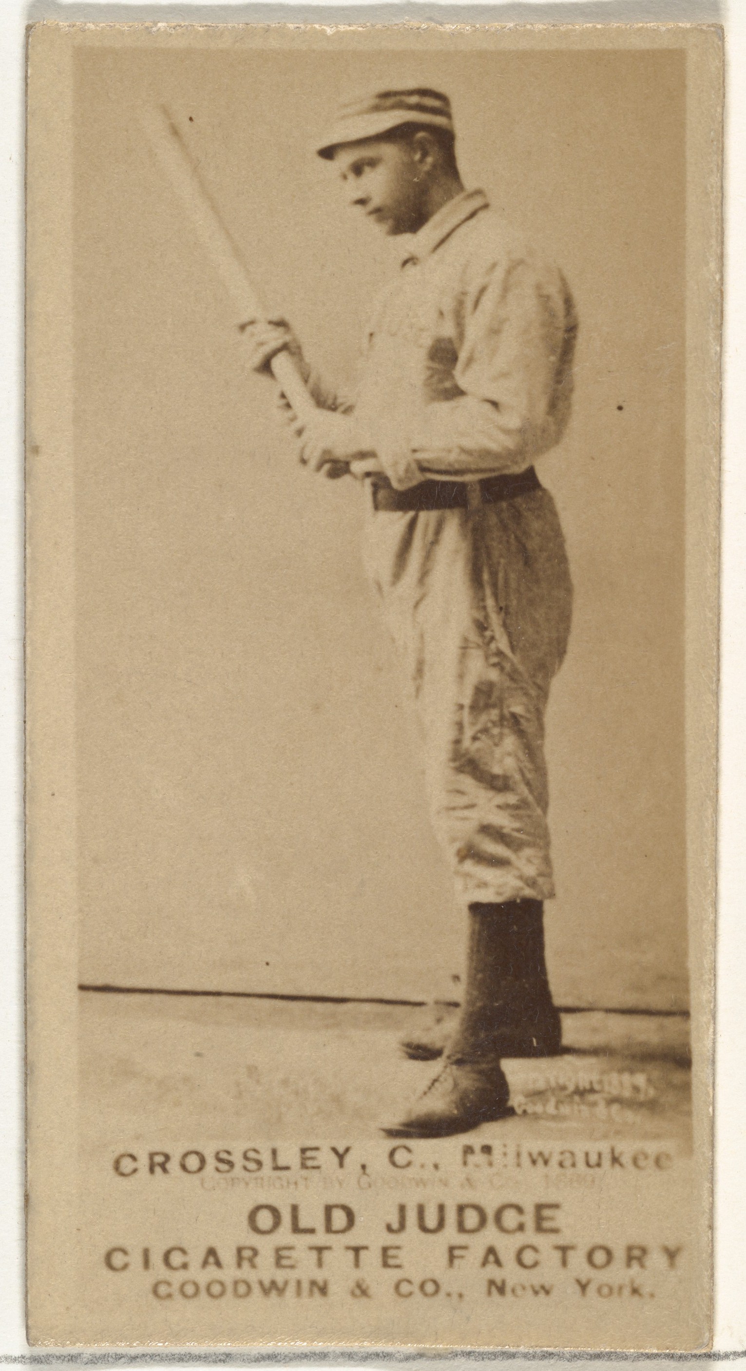 Goodwin & Company, William C. Crossley, Catcher, Milwaukee, from the Old Judge series (N172) for Old Judge Cigarettes