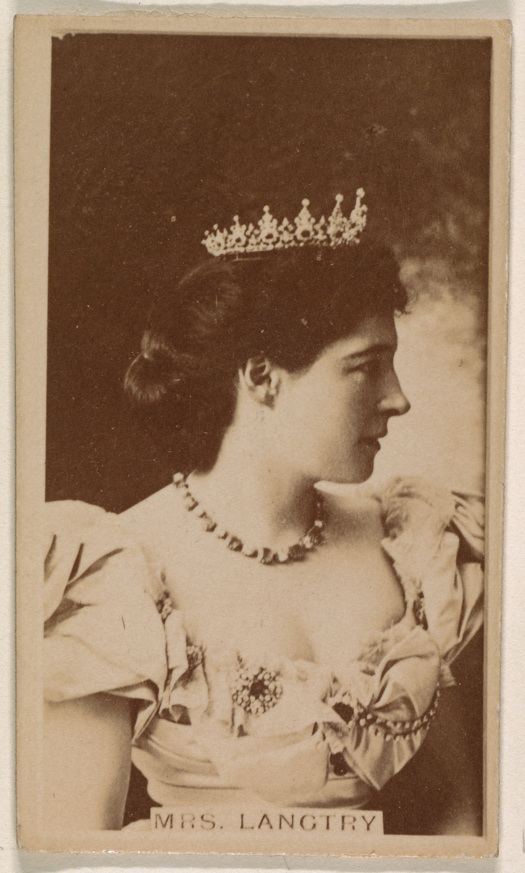 Kinney Brothers Tobacco Company, Mrs. Langtry, from the Actresses series (N245) issued by Kinney Brothers to promote Sweet Caporal Cigarettes