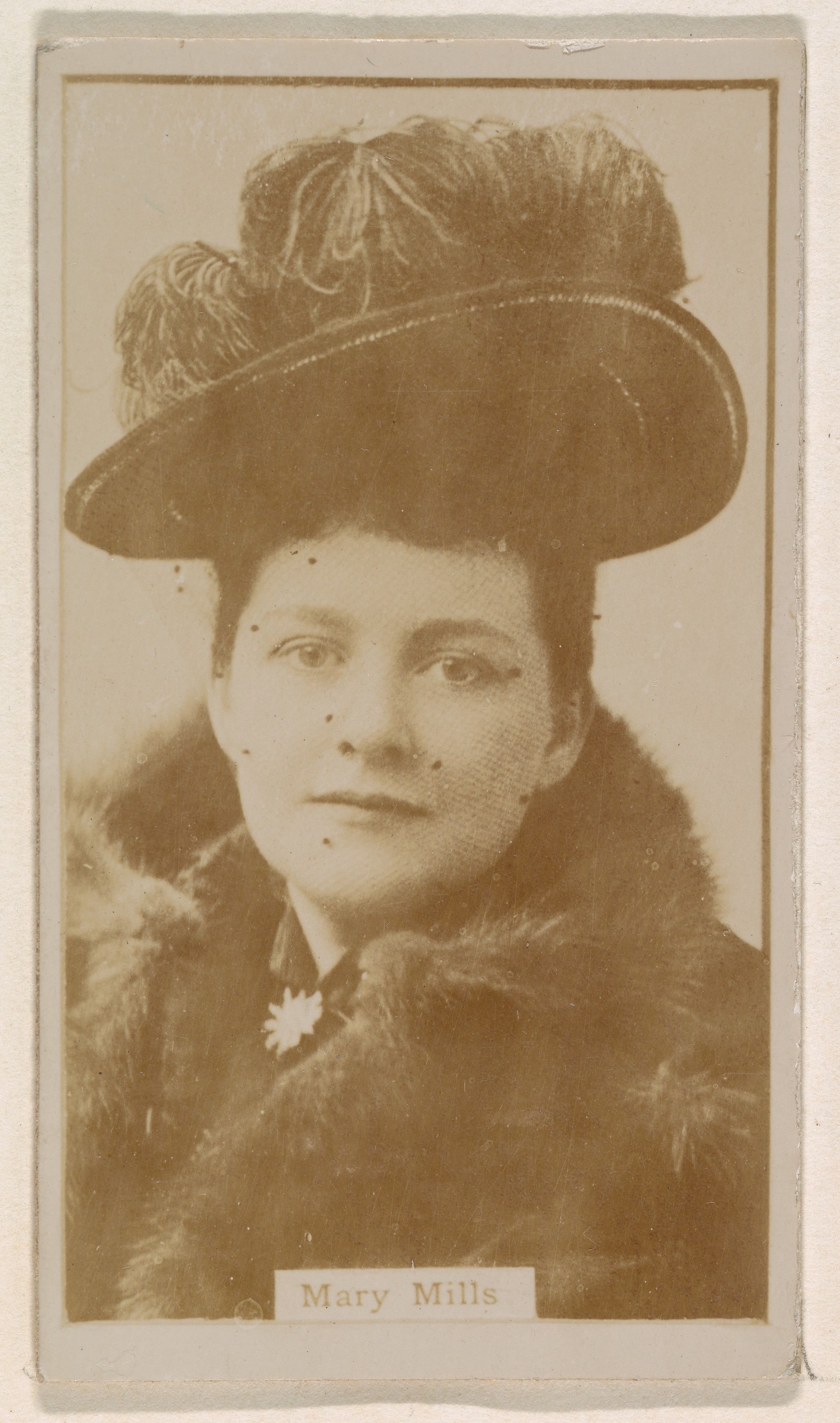 Mary Mills, from the Actresses series (N245) issued by Kinney Brothers to promote Sweet Caporal Cigarettes