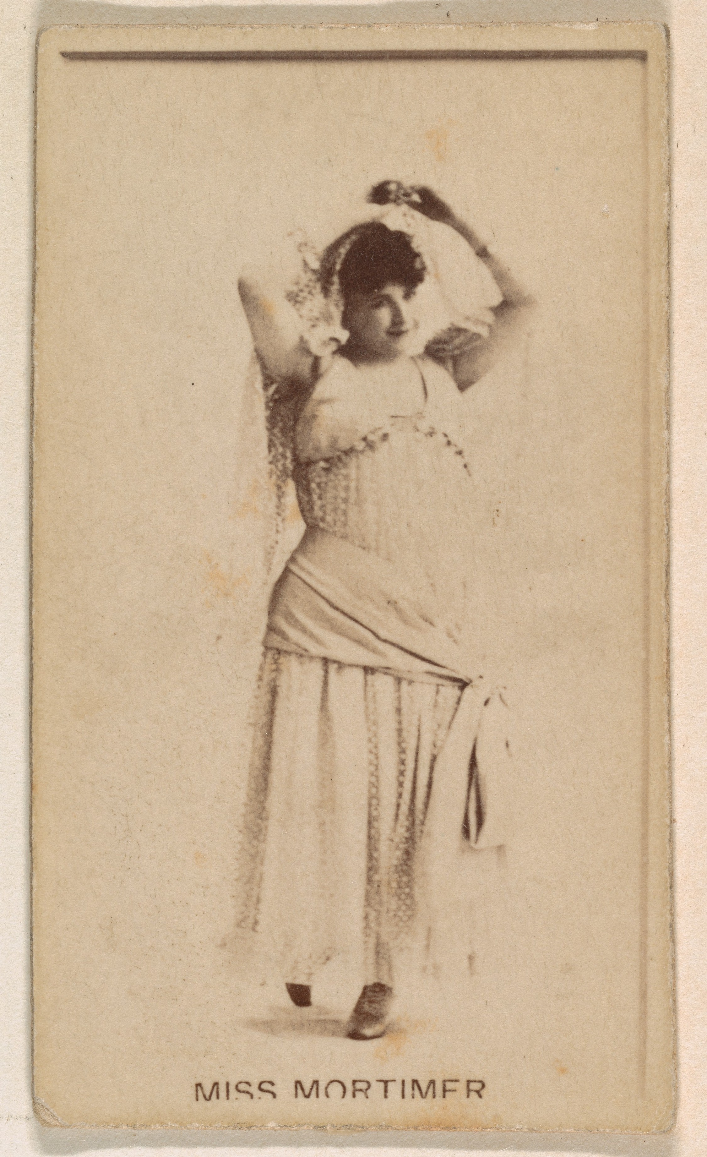 Miss Mortimer, from the Actresses series (N245) issued by Kinney Brothers to promote Sweet Caporal Cigarettes