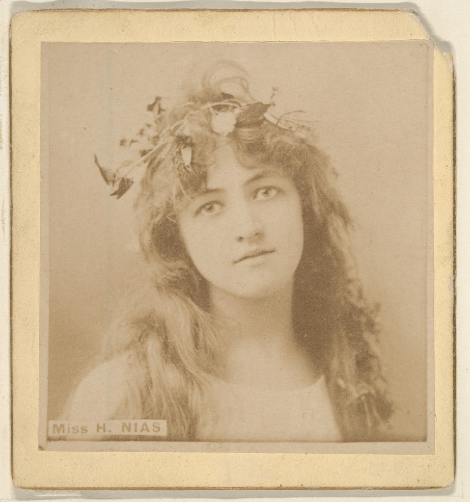 Kinney Brothers Tobacco Company, Miss H. Nias, from the Actresses series (N246), Type 2, issued by Kinney Brothers to promote Sporting Extra Cigarettes