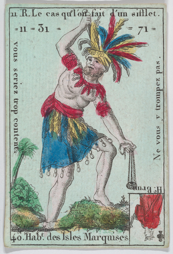 Anonymous, French, 18th century, Hab.ts de l'Isle Marquises from playing cards "Jeu d'Or"