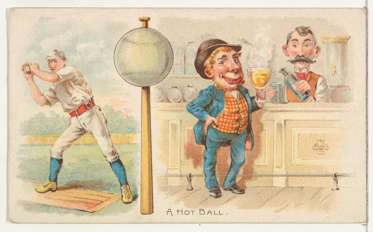A Hot Ball, from the Talk of the Diamond set (N135) issued by Duke Sons & Co., a branch of the American Tobacco Company