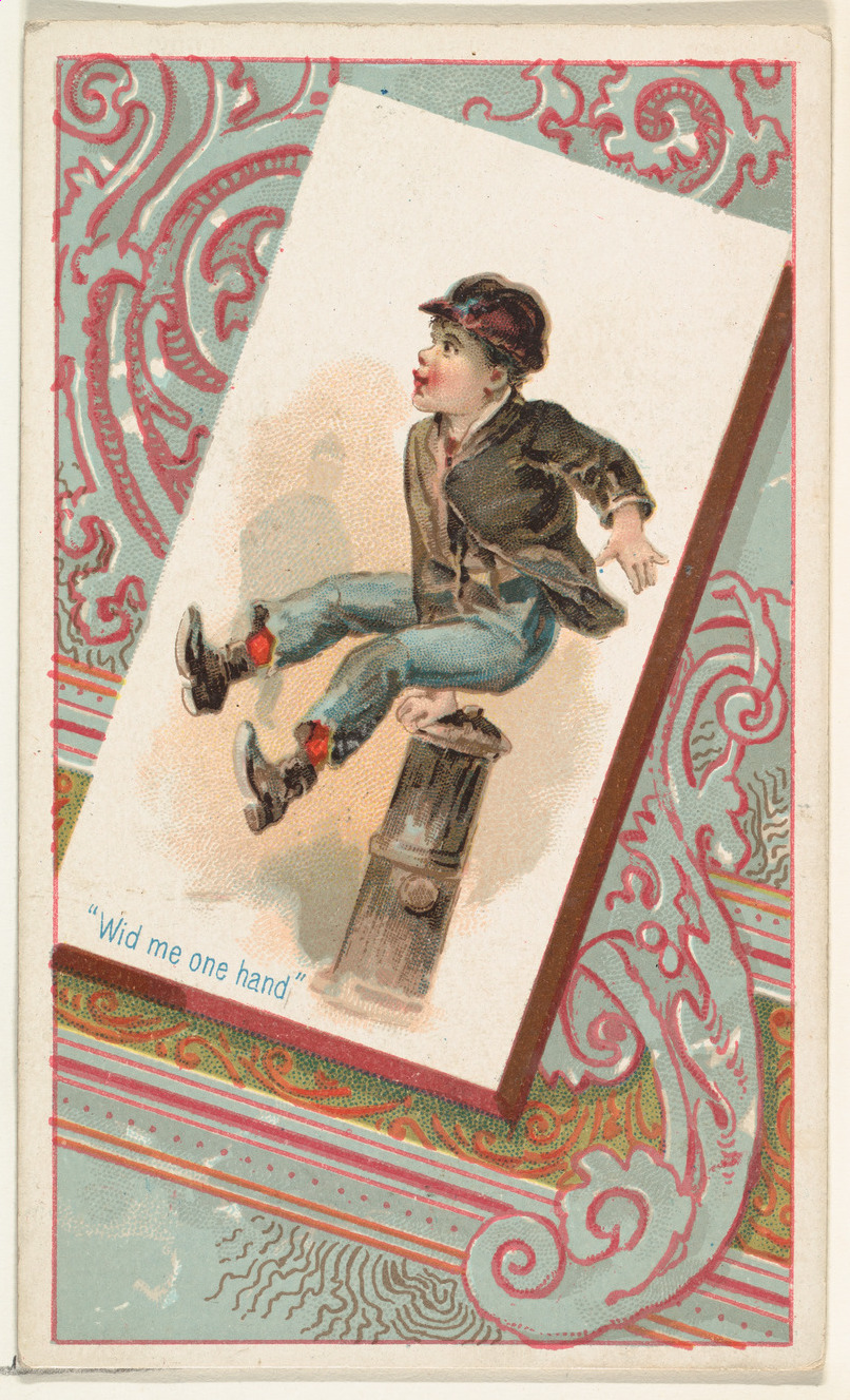 "Wid me one hand," from the Terrors of America set (N136) issued by Duke Sons & Co. to promote Honest Long Cut Tobacco