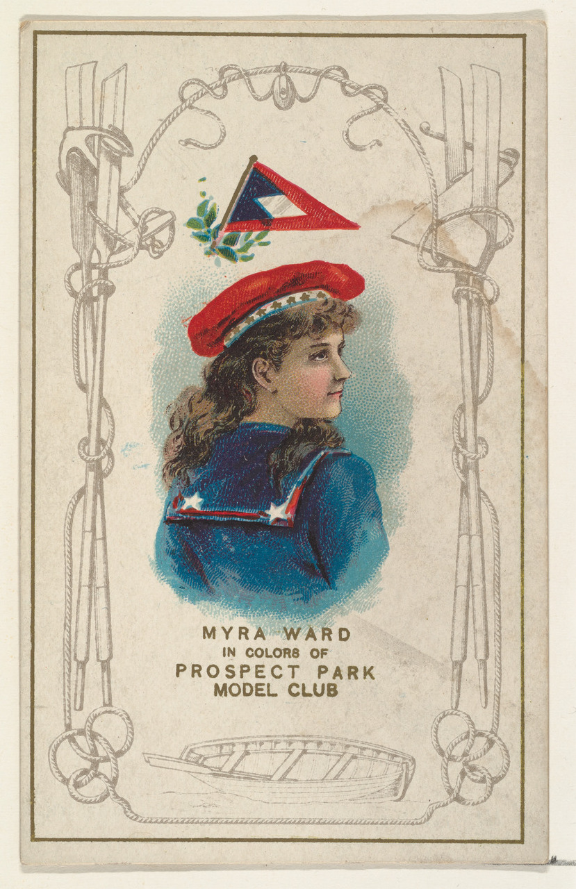 Myra Ward in Colors of Prospect Park Model Club, from the Yacht Colors of the World series (N140) issued by Duke Sons & Co. to promote Honest Long Cut Tobacco