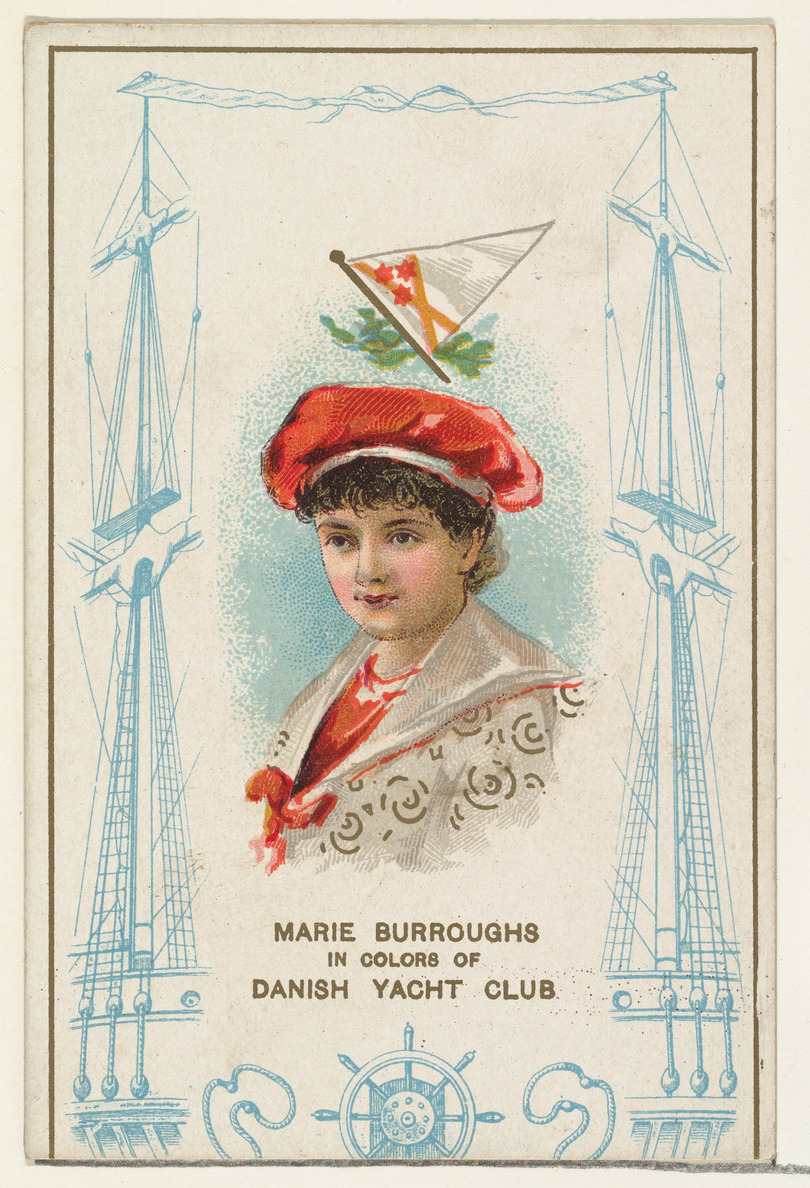 W. Duke, Sons & Co., Marie Burroughs in Colors of Danish Yacht Club, from the Yacht Colors of the World series (N140) issued by Duke Sons & Co. to promote Honest Long Cut Tobacco