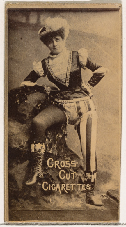 W. Duke, Sons & Co., Actress posing on pile of boulders, from the Actors and Actresses series (N145-1) issued by Duke Sons & Co. to promote Cross Cut Cigarettes