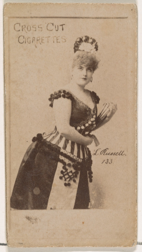 W. Duke, Sons & Co., Card Number 133, Lillian Russell, from the Actors and Actresses series (N145-1) issued by Duke Sons & Co. to promote Cross Cut Cigarettes