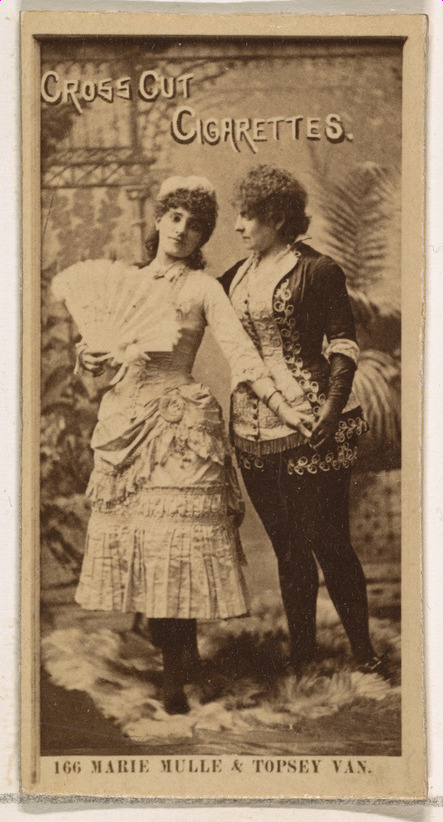 W. Duke, Sons & Co., Card Number 166, Marie Mulle and Topsey Van, from the Actors and Actresses series (N145-2) issued by Duke Sons & Co. to promote Cross Cut Cigarettes