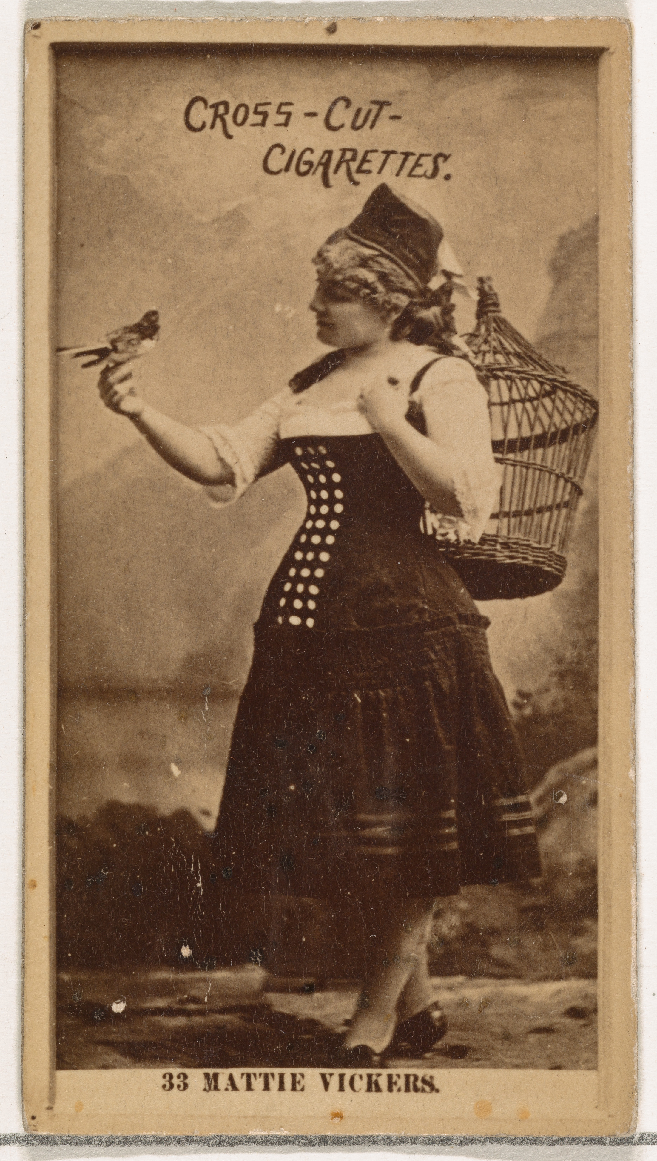 Card Number 33, Miss Mattie Vickers, from the Actors and Actresses series (N145-2) issued by Duke Sons & Co. to promote Cross Cut Cigarettes