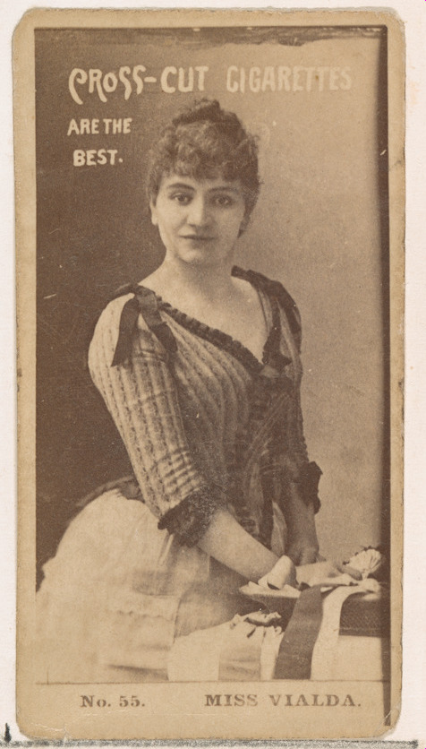 Card Number 55, Miss Vialda, from the Actors and Actresses series (N145-2) issued by Duke Sons & Co. to promote Cross Cut Cigarettes