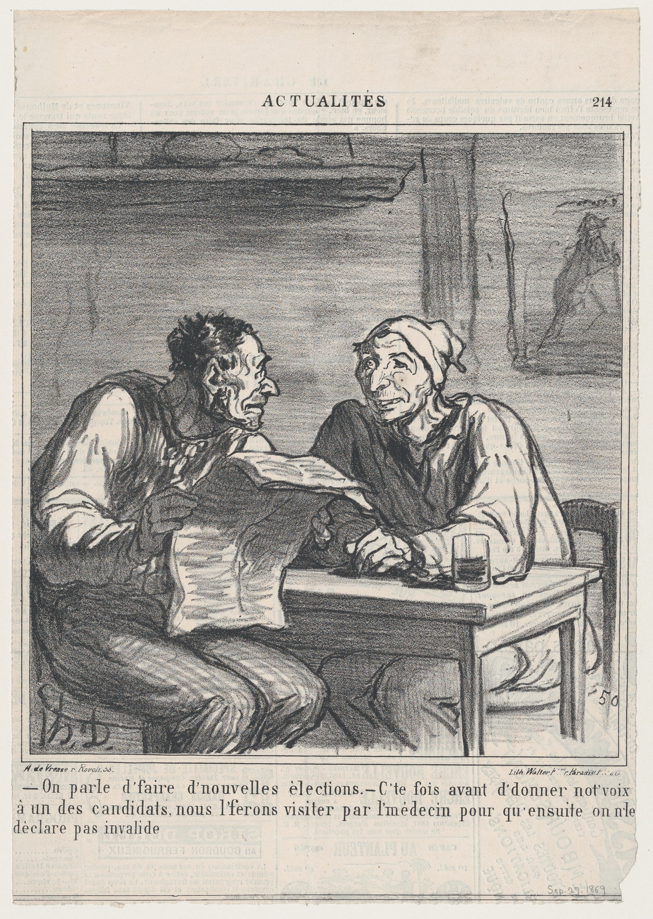 Honore Daumier They Re Talking About New Elections Before I Vote For A Candidate I Want Him To Be Examined By A Doctor To Make Sure He Is Not Declared Invalid Again