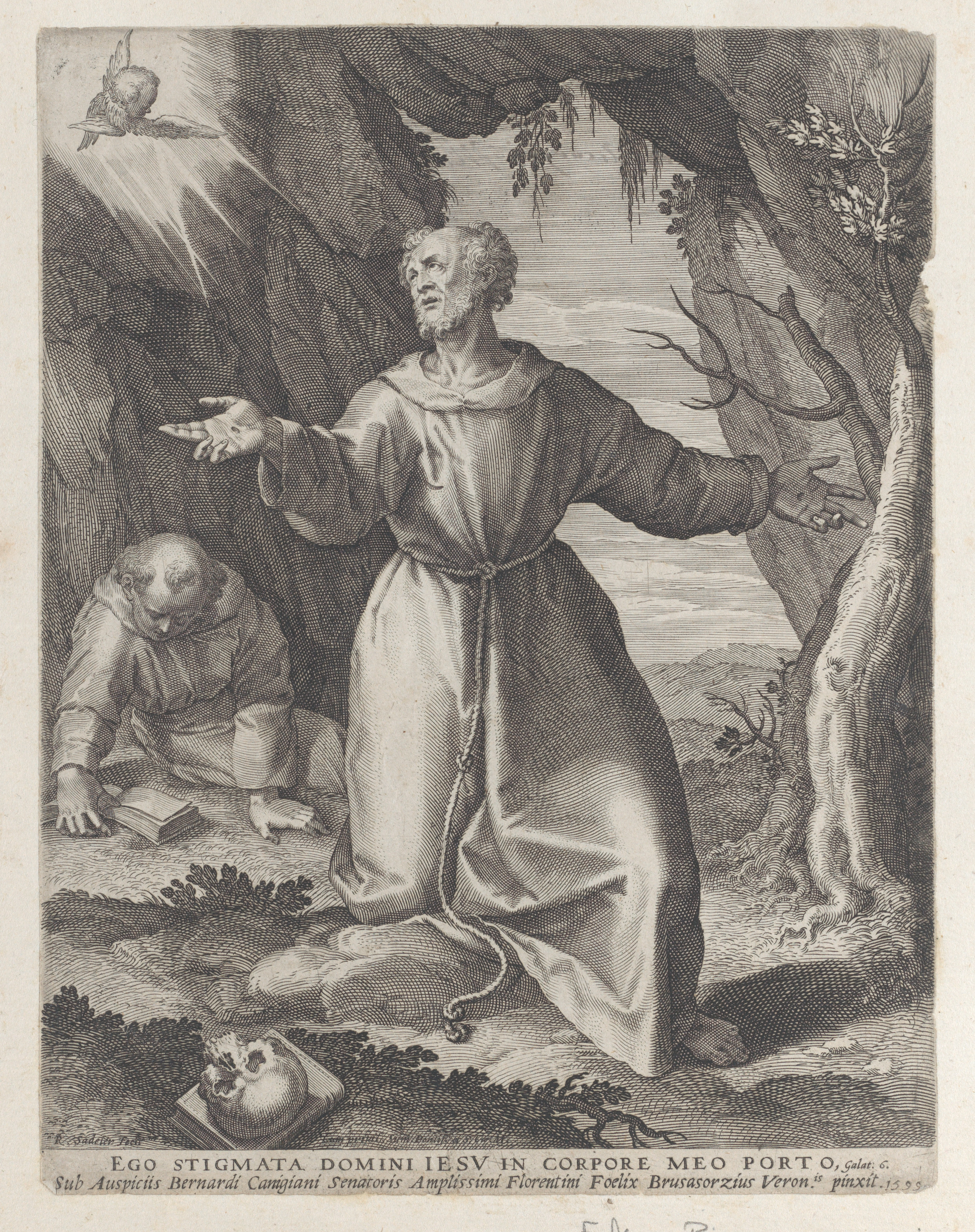 Raphael Sadeler I | Saint Francis Kneeling With His Arms.