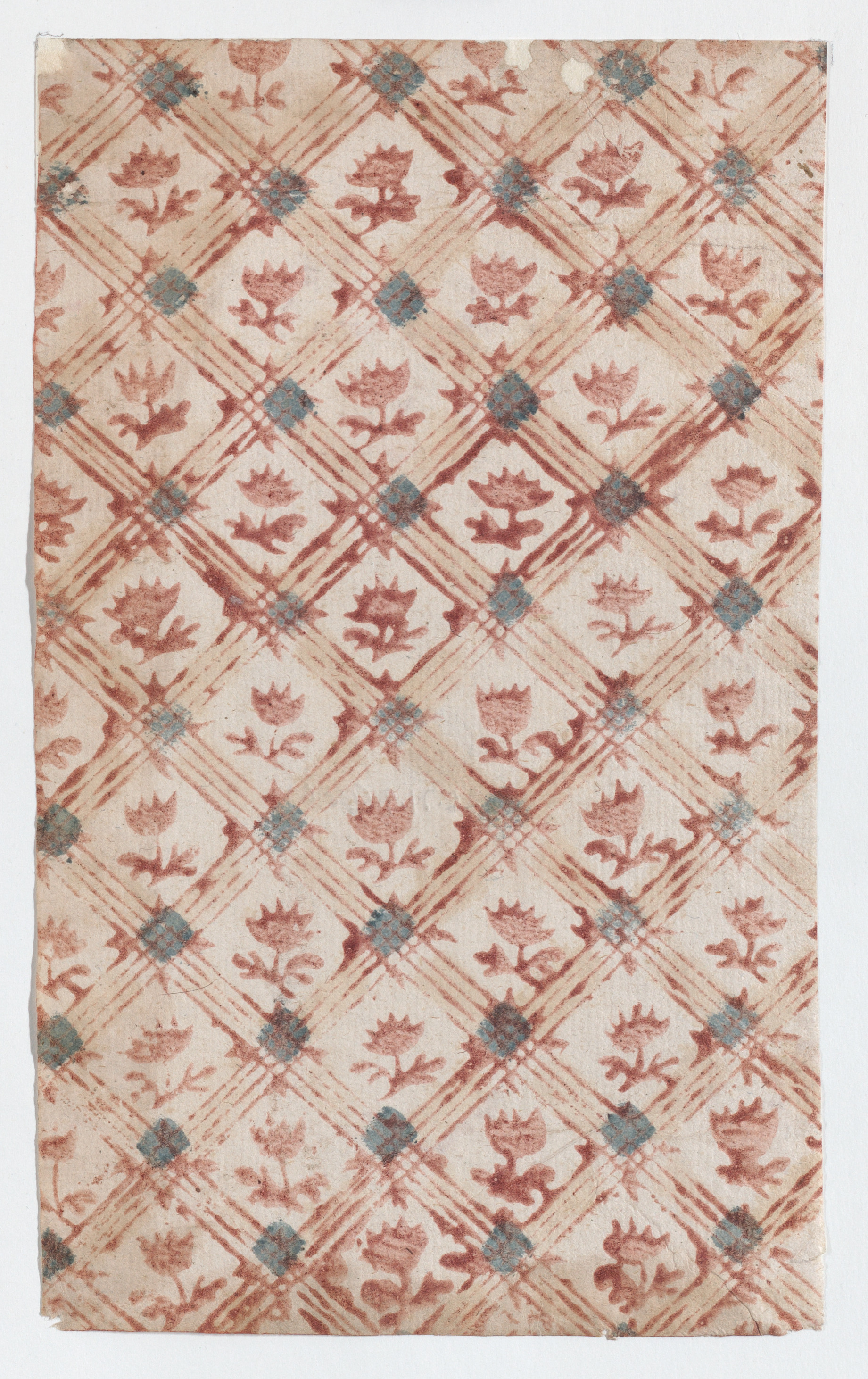 Anonymous, Sheet with grid and floral pattern