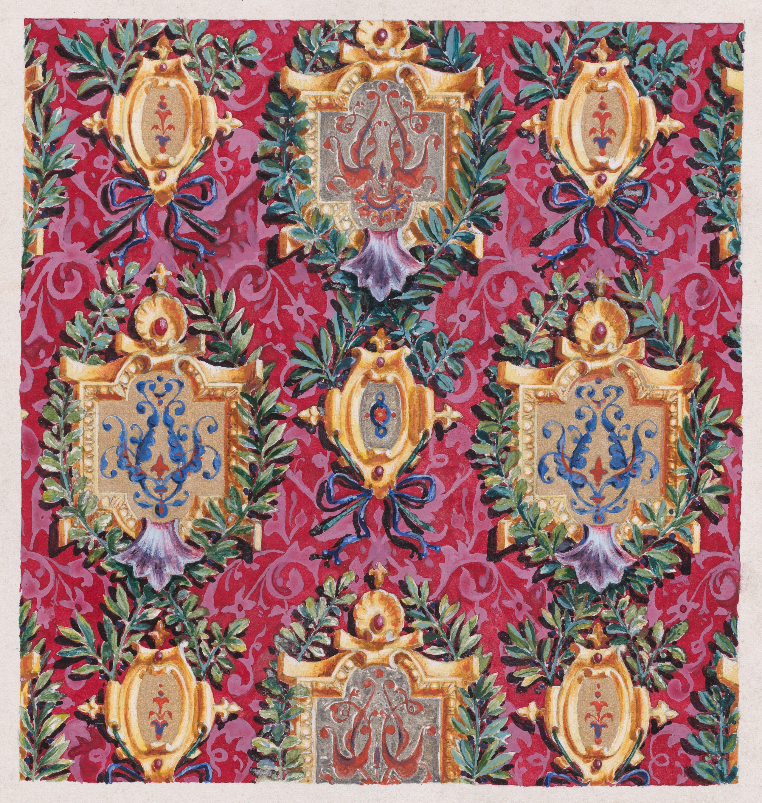 Four-leaf embroidery screen, Louis XIV style, late 19th-…