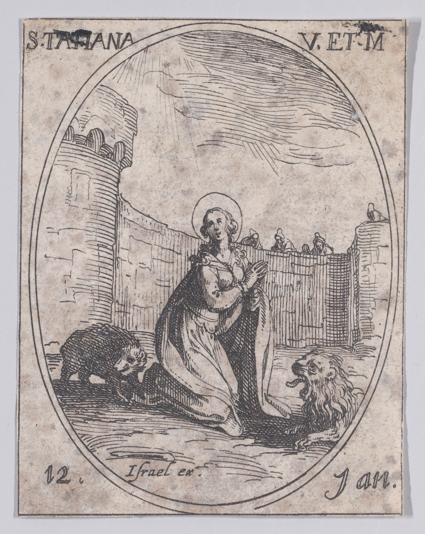 Ste. Tatienne, vierge et martyre (St. Tatiana, Virgin and Martyr), January 12th, from Les Images De Tous Les Saincts et Saintes de L'Année (Images of All of the Saints and Religious Events of the Year), Jacques Callot (French, Nancy 1592–1635 Nancy), Etching; second state of two (Lieure)
