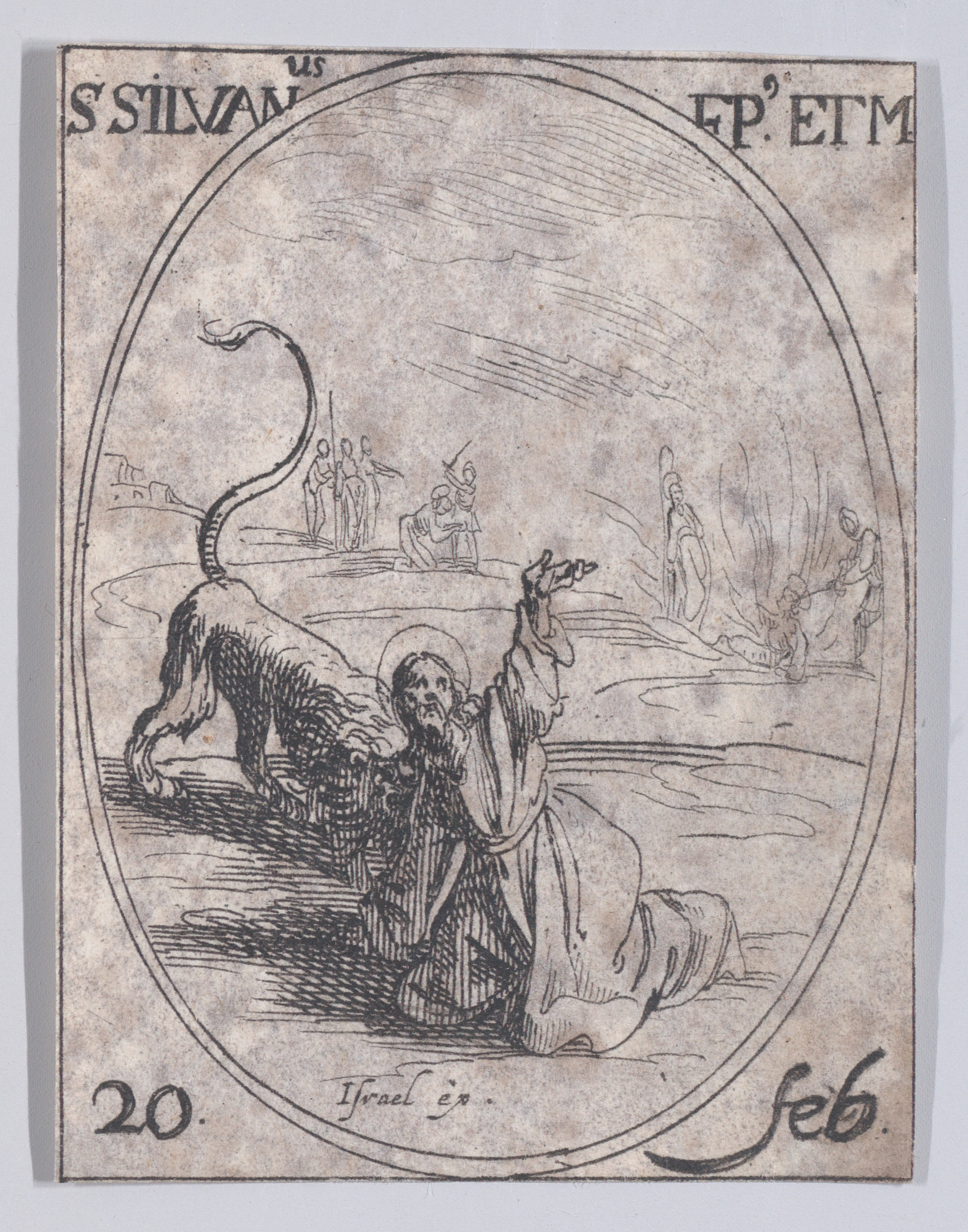 S. Silvain, évêque et martyr (St. Sylvanus, Bishop and Martyr), February 20th, from Les Images De Tous Les Saincts et Saintes de L'Année (Images of All of the Saints and Religious Events of the Year), Jacques Callot (French, Nancy 1592–1635 Nancy), Etching; second state of two (Lieure)