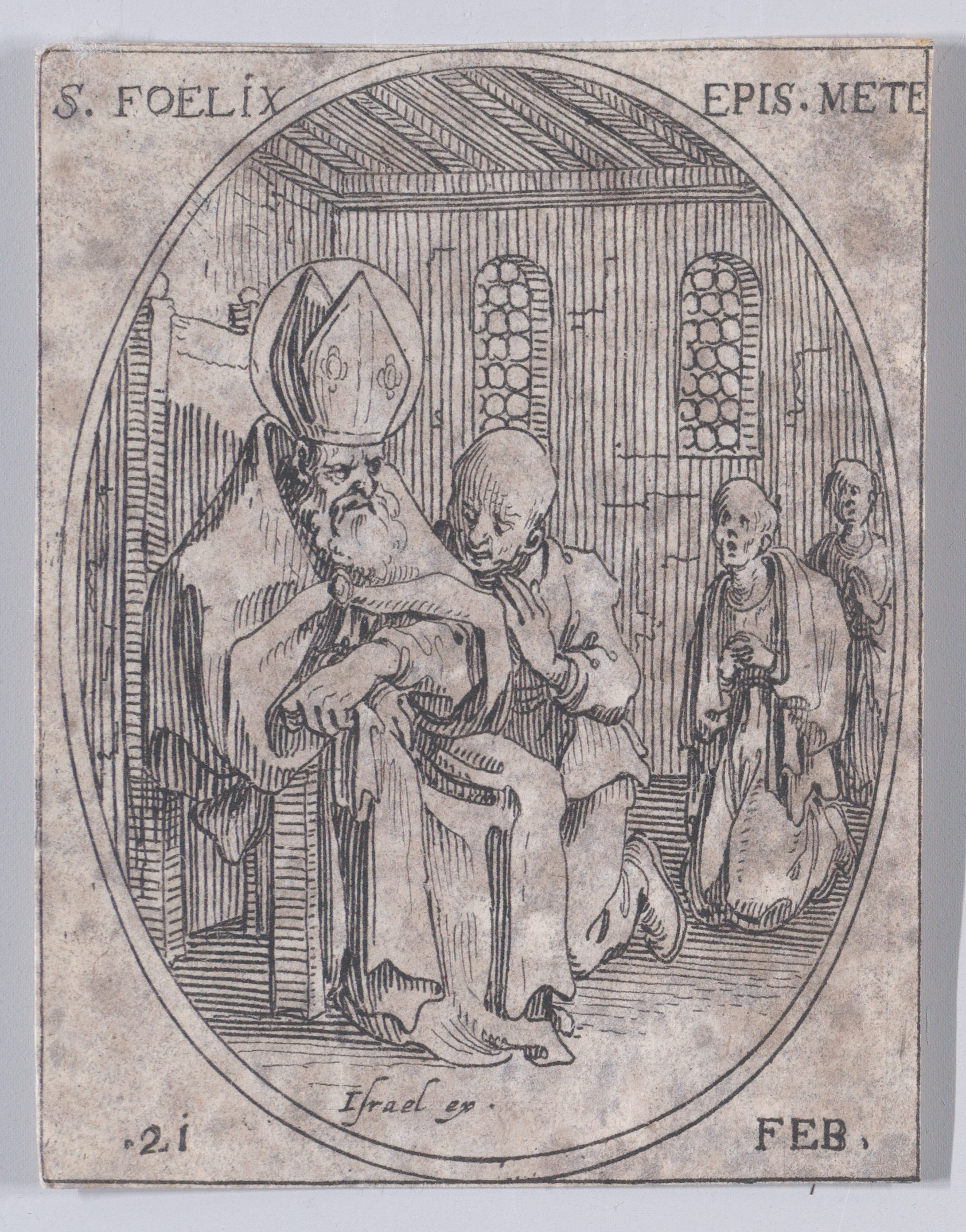 S. Polycarpe (St. Polycarp), February 23rd, from Les Images De Tous Les Saincts et Saintes de L'Année (Images of All of the Saints and Religious Events of the Year), Jacques Callot (French, Nancy 1592–1635 Nancy), Etching; second state of two (Lieure)