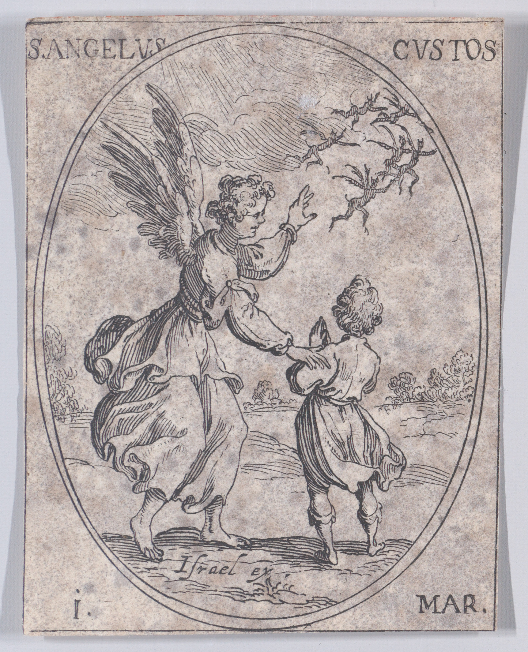 Le S. Ange Gardien (The Guardian Angel), March 1st, from Les Images De Tous Les Saincts et Saintes de L'Année (Images of All of the Saints and Religious Events of the Year), Jacques Callot (French, Nancy 1592–1635 Nancy), Etching; second state of two (Lieure)
