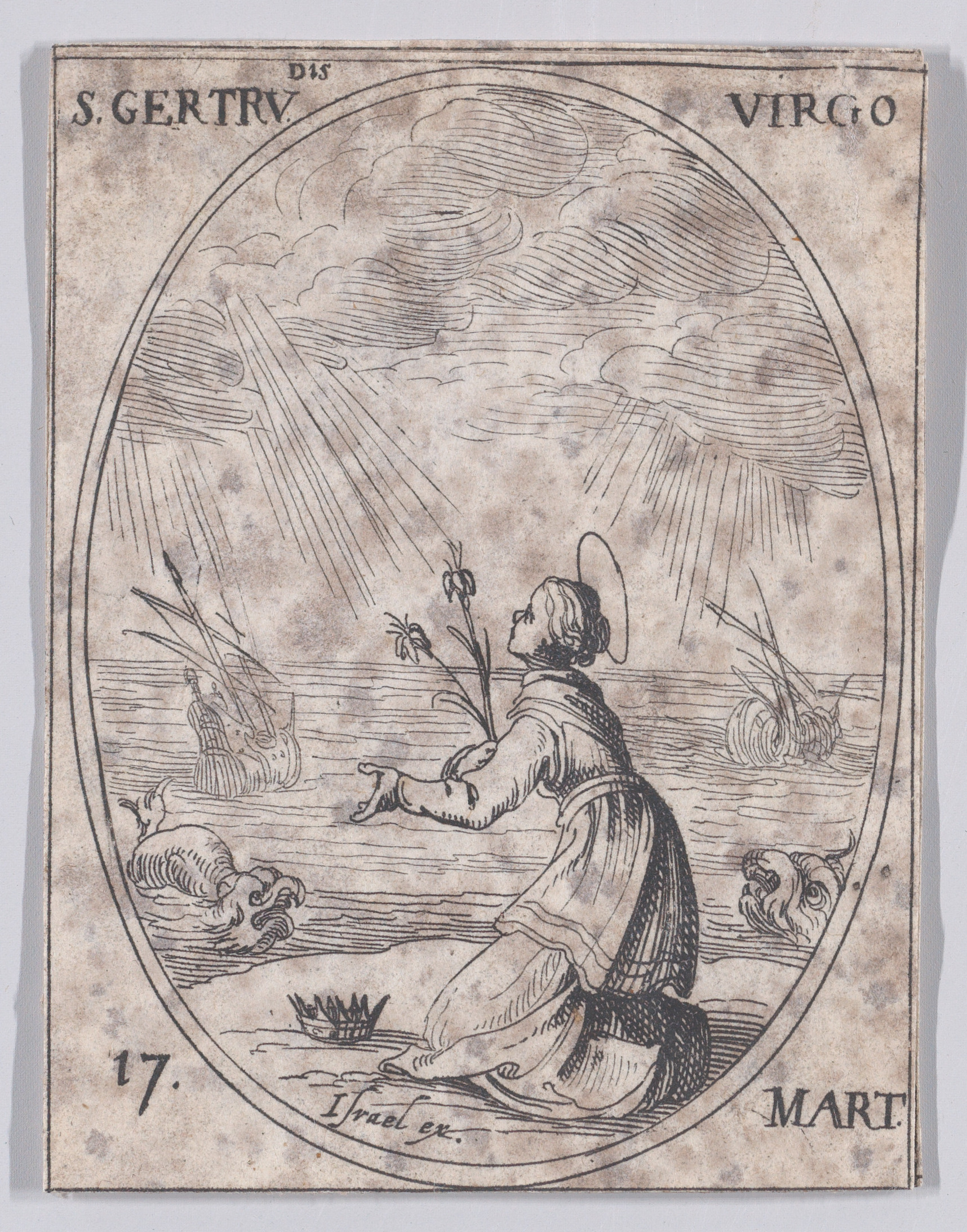 Ste. Gertrude, vierge (St. Gertrude, Virgin), March 17th, from Les Images De Tous Les Saincts et Saintes de L'Année (Images of All of the Saints and Religious Events of the Year), Jacques Callot (French, Nancy 1592–1635 Nancy), Etching; second state of two (Lieure)