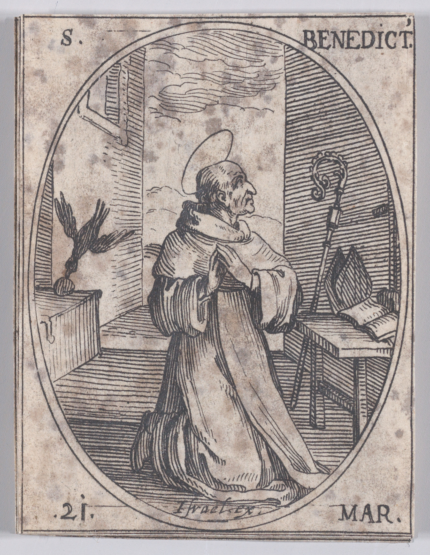 S. Benoit (St. Benedict), March 21st, from Les Images De Tous Les Saincts et Saintes de L'Année (Images of All of the Saints and Religious Events of the Year), Jacques Callot (French, Nancy 1592–1635 Nancy), Etching; second state of two (Lieure)
