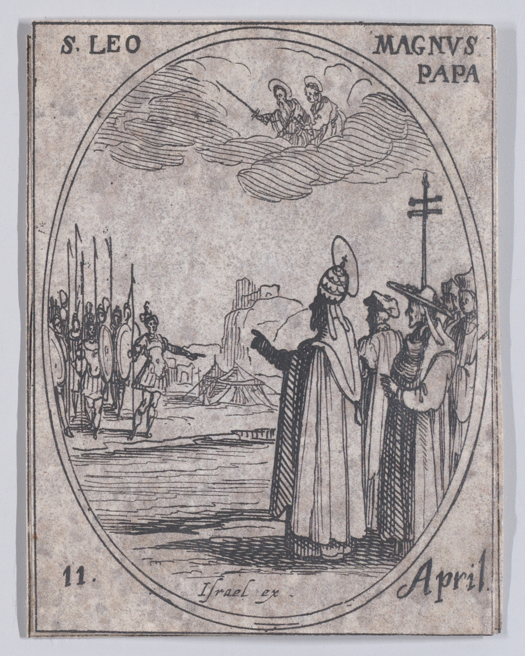 S. Léon le Grand, pape (St. Leo the Great, Pope), April 11th, from Les Images De Tous Les Saincts et Saintes de L'Année (Images of All of the Saints and Religious Events of the Year), Jacques Callot (French, Nancy 1592–1635 Nancy), Etching; second state of two (Lieure)