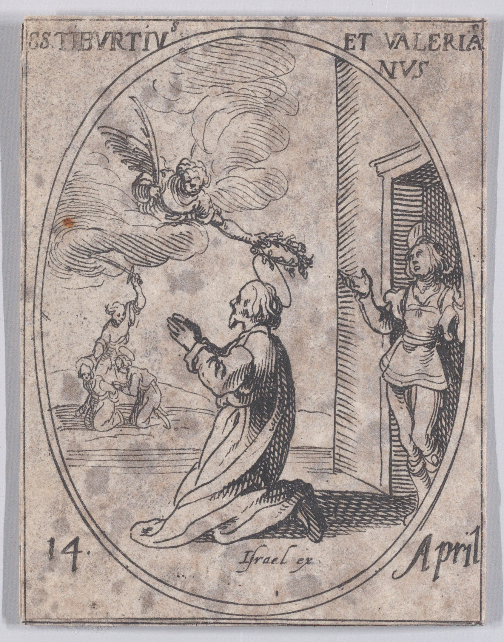 S. Tiburce et S. Valérian (St. Tiburtius and St. Valerian), April 14th, from Les Images De Tous Les Saincts et Saintes de L'Année (Images of All of the Saints and Religious Events of the Year), Jacques Callot (French, Nancy 1592–1635 Nancy), Etching; second state of two (Lieure)