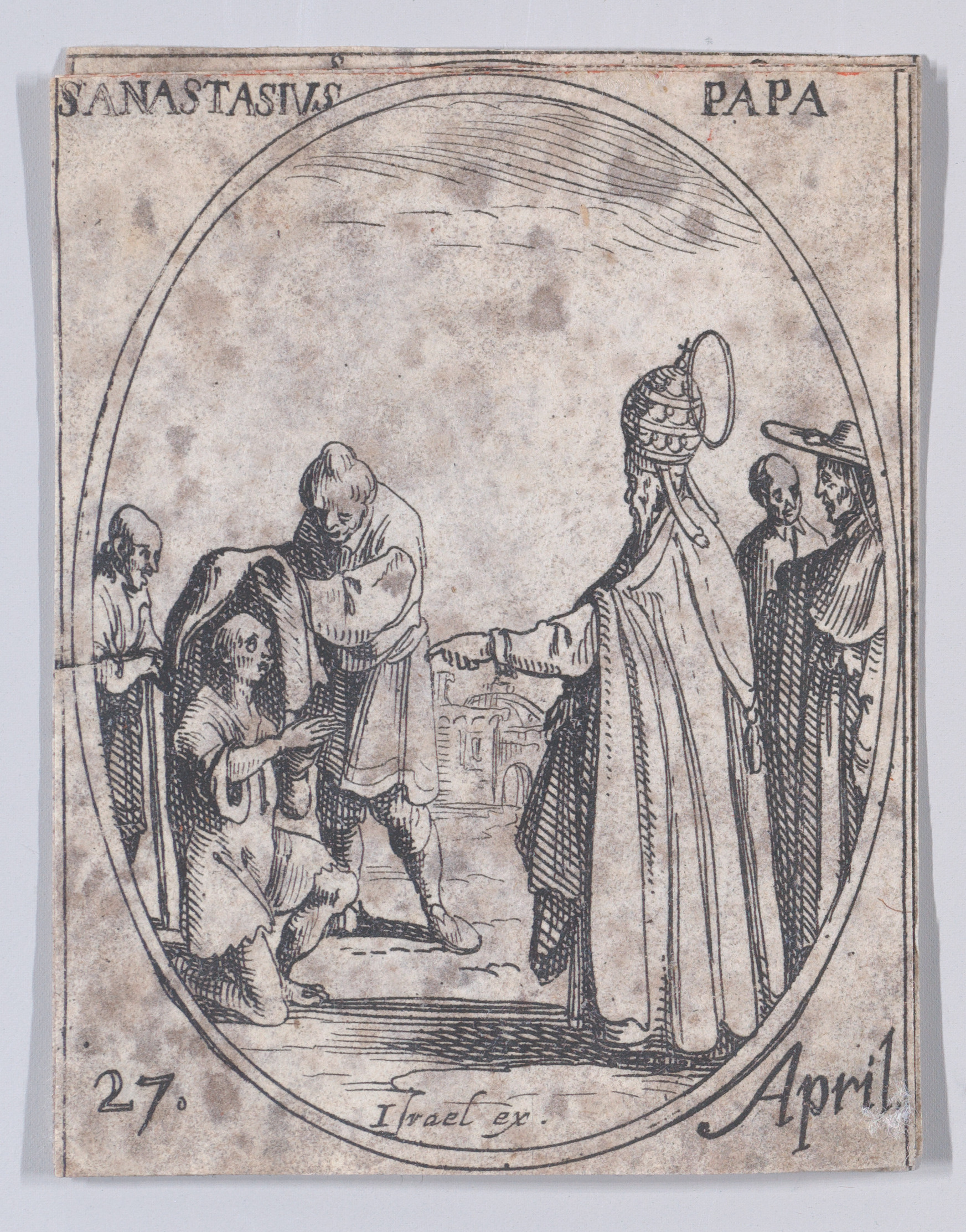 S. Anastase, pape (St. Anastasius, Pope), April 27th, from Les Images De Tous Les Saincts et Saintes de L'Année (Images of All of the Saints and Religious Events of the Year), Jacques Callot (French, Nancy 1592–1635 Nancy), Etching; second state of two (Lieure)