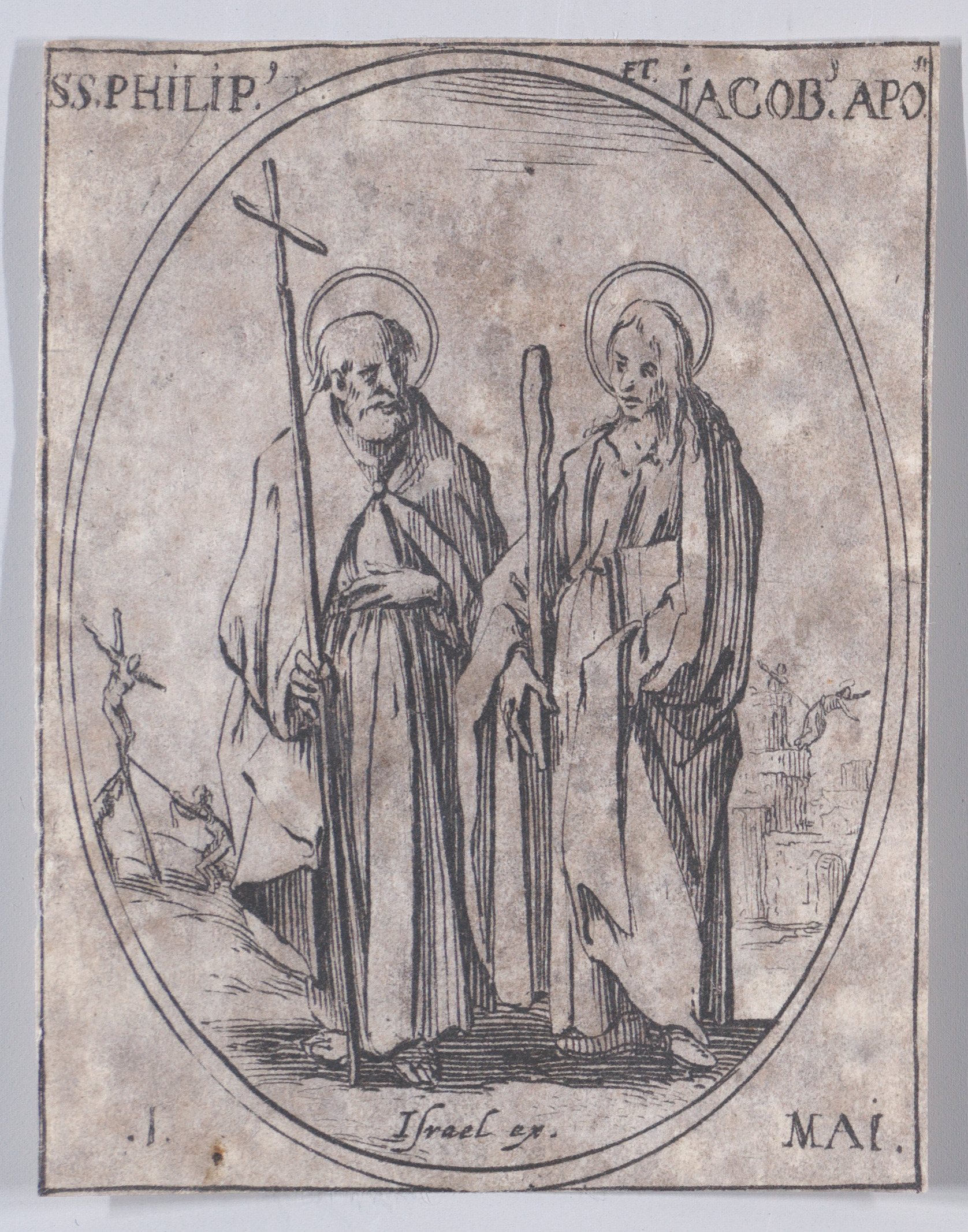 S. Philippe et S. Jacques, apôtres (St. Phillip and St. James, Apostles), May 1st, from Les Images De Tous Les Saincts et Saintes de L'Année (Images of All of the Saints and Religious Events of the Year), Jacques Callot (French, Nancy 1592–1635 Nancy), Etching; second state of two (Lieure)