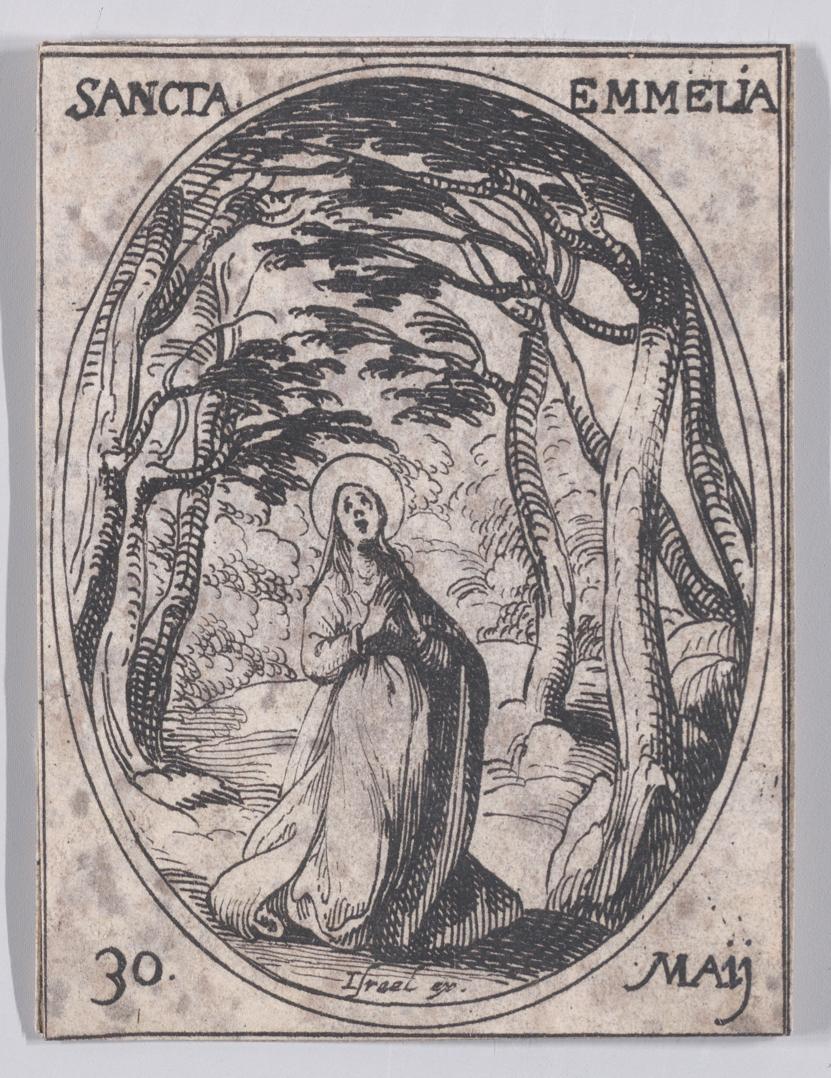 Ste. Emilie (St. Emmelia), May 30th, from Les Images De Tous Les Saincts et Saintes de L'Année (Images of All of the Saints and Religious Events of the Year), Jacques Callot (French, Nancy 1592–1635 Nancy), Etching; second state of two (Lieure)