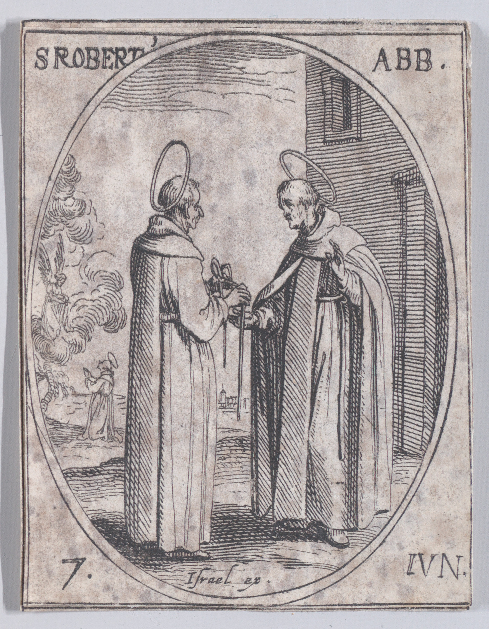 St. Robert, abbé (St. Robert, Abbot), June 7th, from Les Images De Tous Les Saincts et Saintes de L'Année (Images of All of the Saints and Religious Events of the Year), Jacques Callot (French, Nancy 1592–1635 Nancy), Etching; second state of two (Lieure)