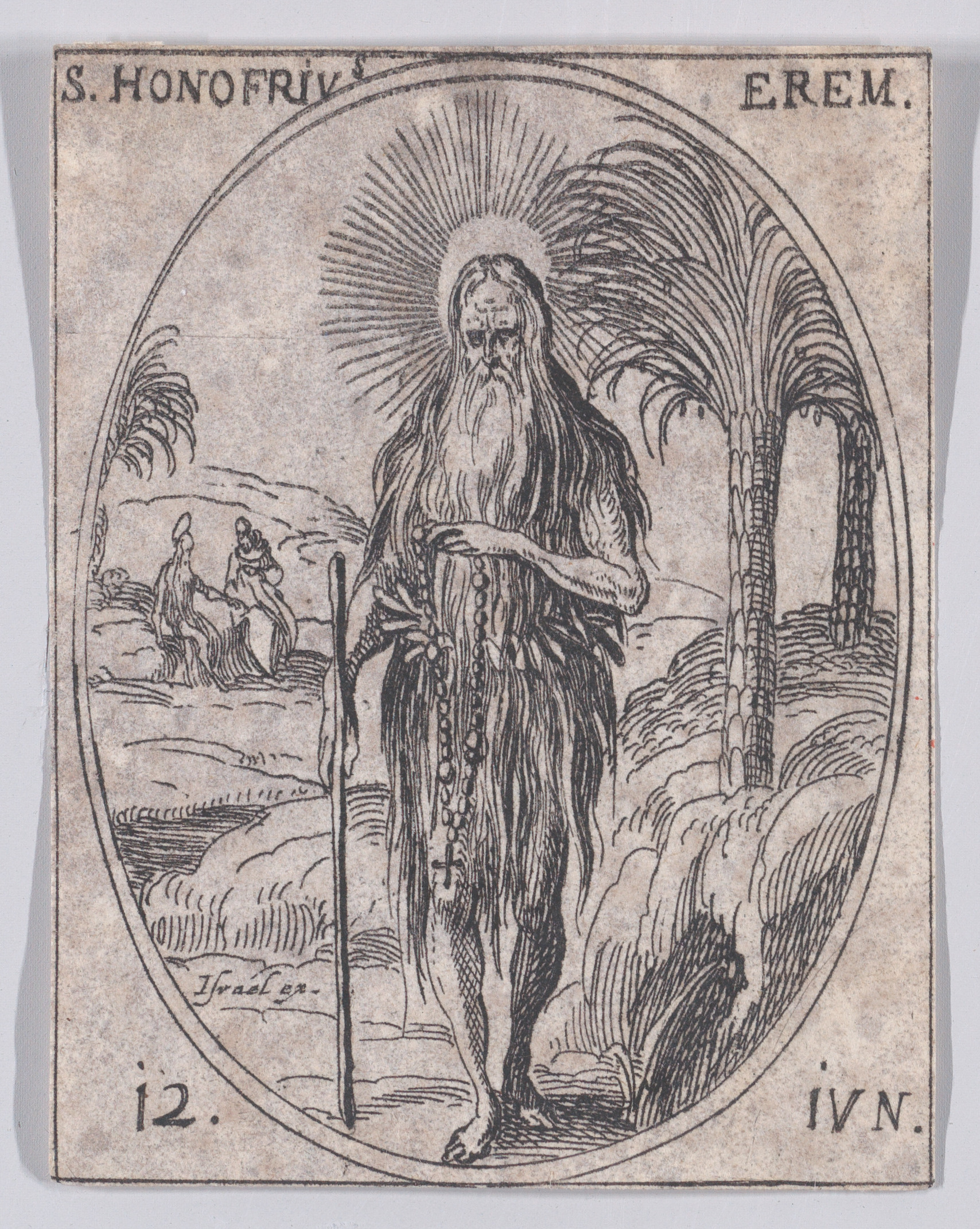 S. Honufre, ermite (St. Onouphrius, Hermit), June 12th, from Les Images De Tous Les Saincts et Saintes de L'Année (Images of All of the Saints and Religious Events of the Year), Jacques Callot (French, Nancy 1592–1635 Nancy), Etching; second state of two (Lieure)