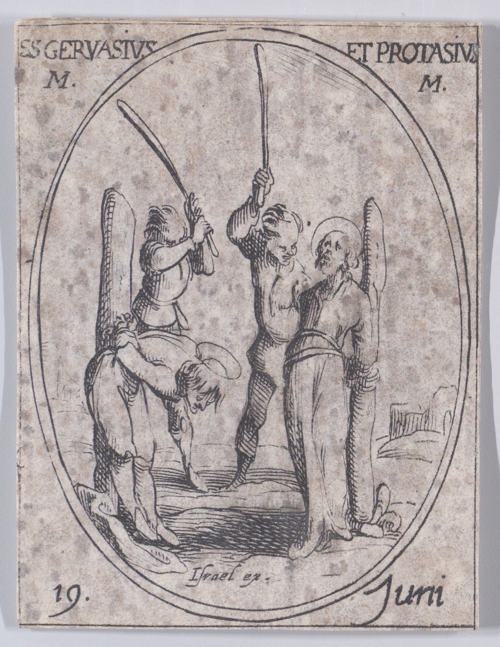 S. Gervais et S. Protais, martyrs (St. Gervase and Protase, Martyrs), June 19th, from Les Images De Tous Les Saincts et Saintes de L'Année (Images of All of the Saints and Religious Events of the Year), Jacques Callot (French, Nancy 1592–1635 Nancy), Etching; second state of two (Lieure)