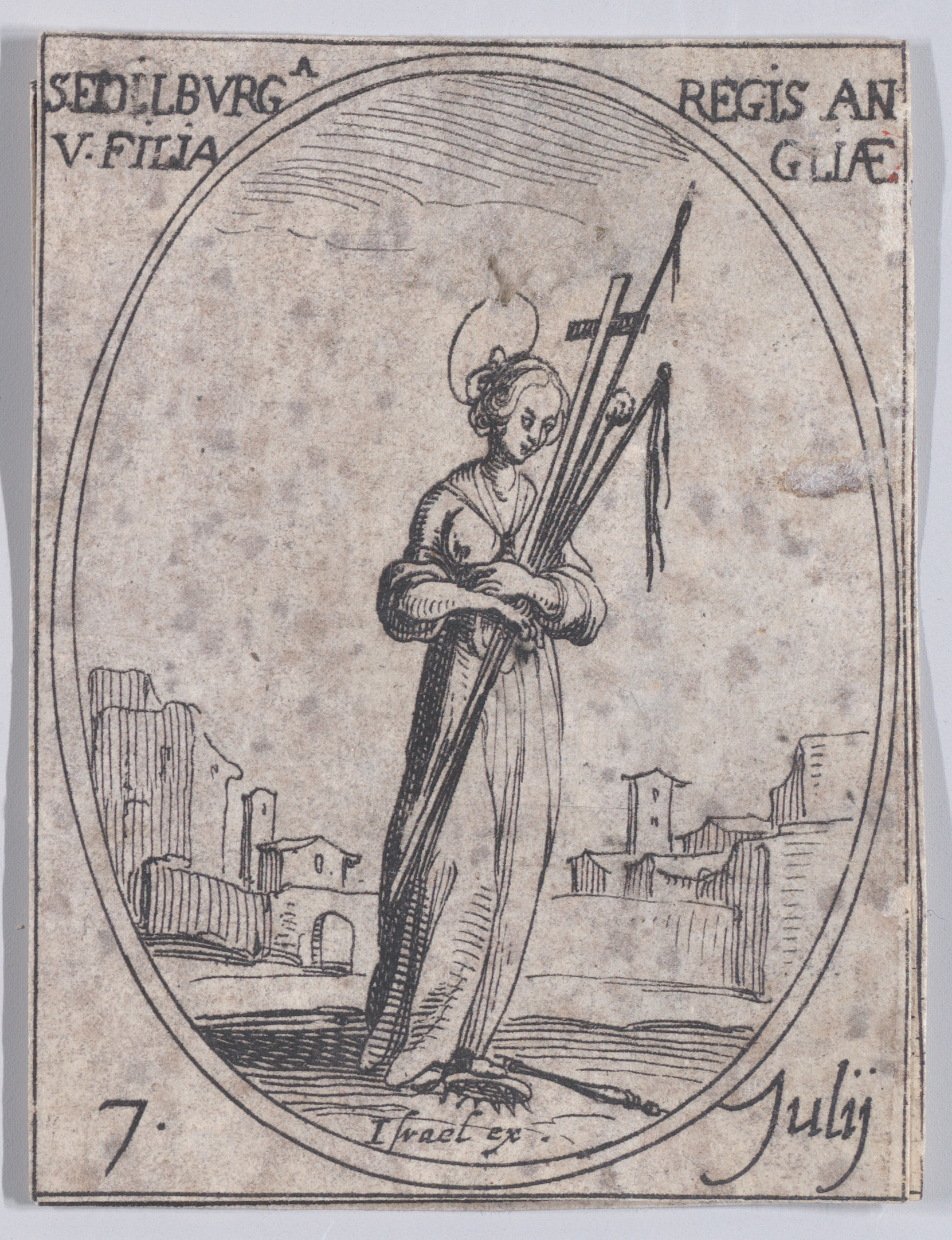 Ste. Edilburge, fille du roi d'Angleterre (St. Ethelburga, Daughter of the King of England), July 7th, from Les Images De Tous Les Saincts et Saintes de L'Année (Images of All of the Saints and Religious Events of the Year), Jacques Callot (French, Nancy 1592–1635 Nancy), Etching; second state of two (Lieure)