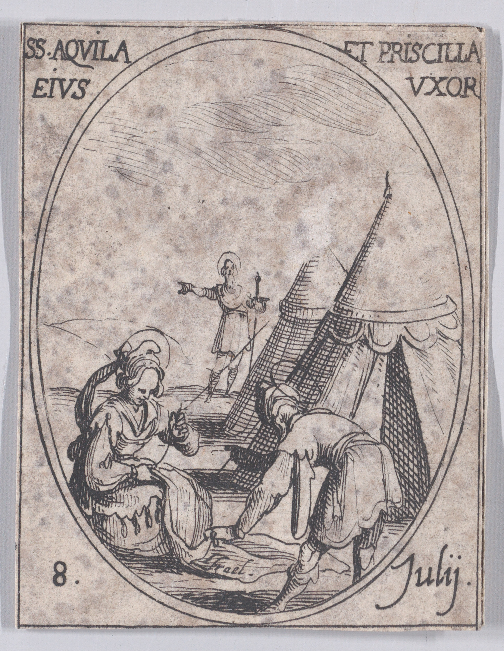 S. Aquilla et Se. Priscille, sa femme (St. Aquila and St. Priscilla, His Wife), July 8th, from Les Images De Tous Les Saincts et Saintes de L'Année (Images of All of the Saints and Feast Days of the Year), Jacques Callot (French, Nancy 1592–1635 Nancy), Etching; second state of two (Lieure)