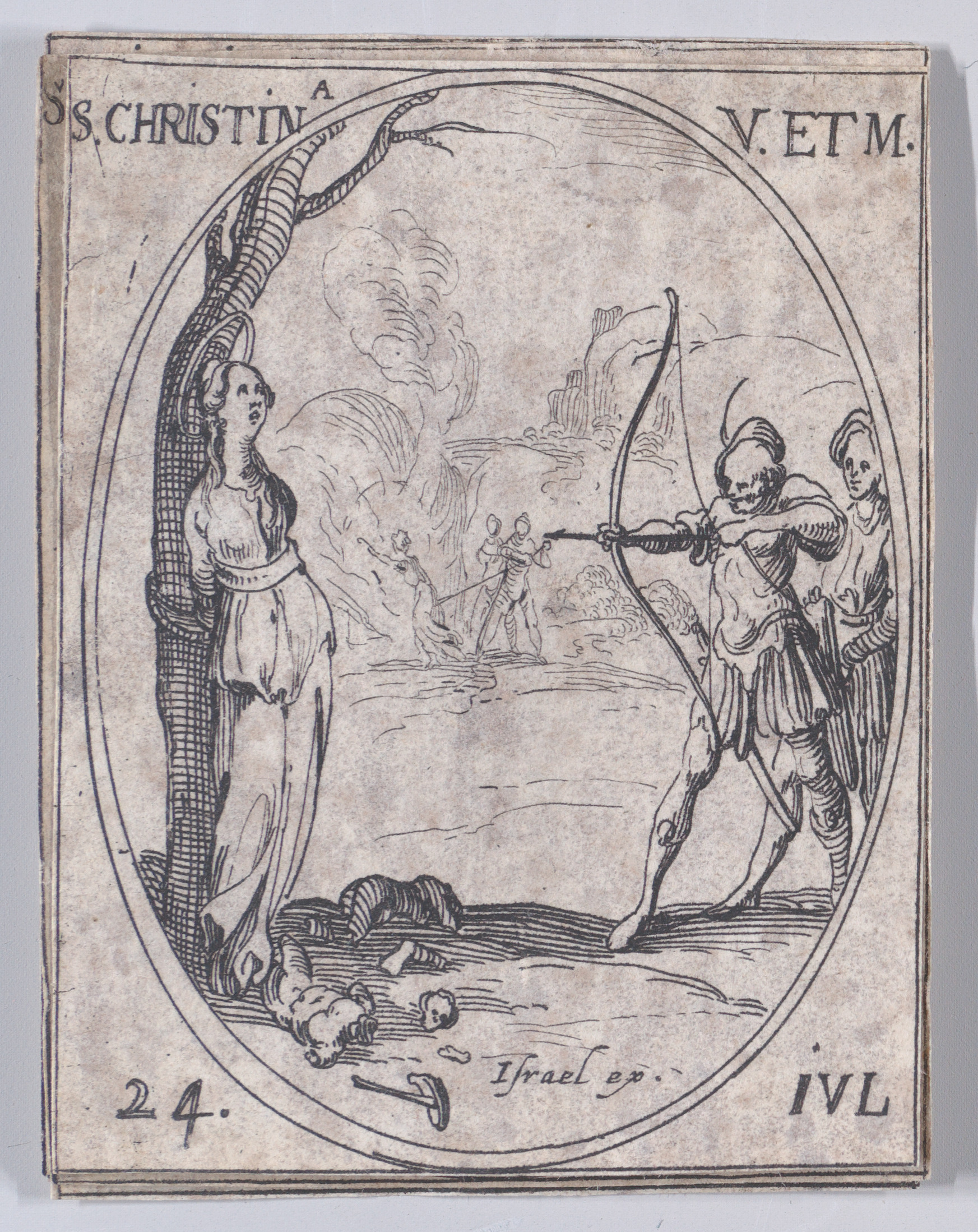 Ste. Christine, vierge et martyre (St. Christine, Virgin and Martyr), July 24th, from Les Images De Tous Les Saincts et Saintes de L'Année (Images of All of the Saints and Religious Events of the Year), Jacques Callot (French, Nancy 1592–1635 Nancy), Etching; second state of two (Lieure)