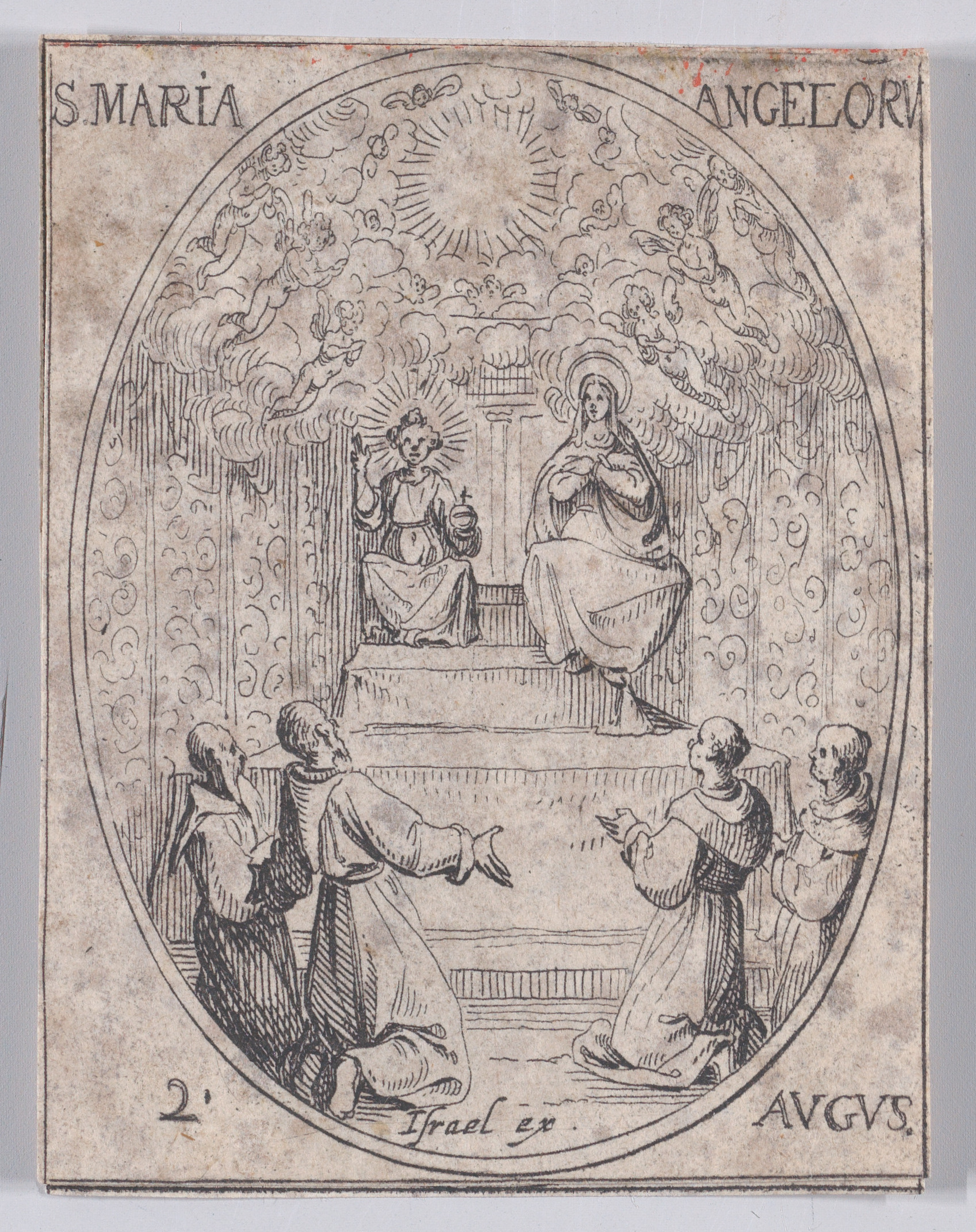Ste. Marie-des-Anges (Our Lady of the Angels), August 2nd, from Les Images De Tous Les Saincts et Saintes de L'Année (Images of All of the Saints and Religious Events of the Year), Jacques Callot (French, Nancy 1592–1635 Nancy), Etching; second state of two (Lieure)