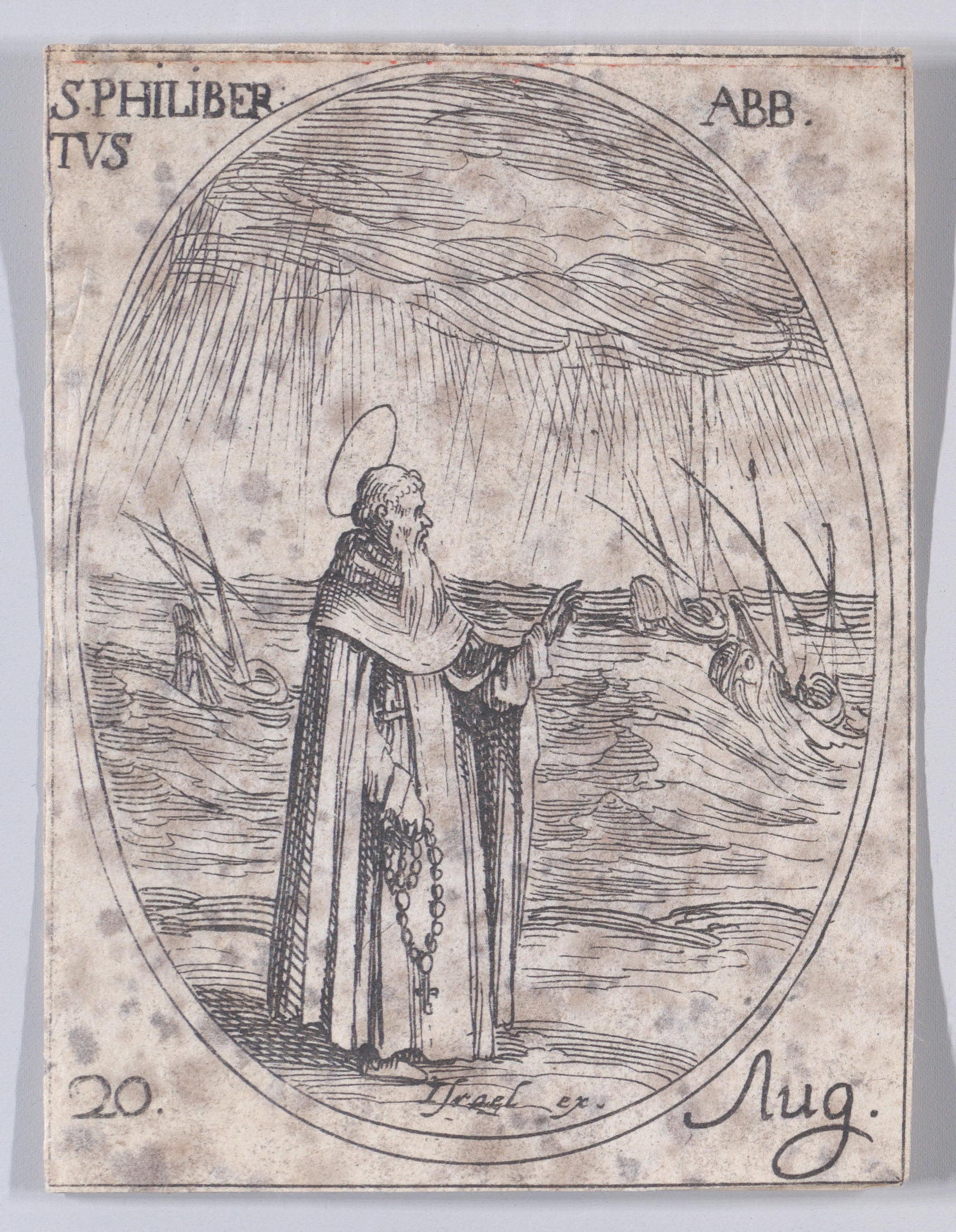 S. Philibert, abbé (St. Philibert, Abbot), August 20th, from Les Images De Tous Les Saincts et Saintes de L'Année (Images of All of the Saints and Religious Events of the Year), Jacques Callot (French, Nancy 1592–1635 Nancy), Etching; second state of two (Lieure)