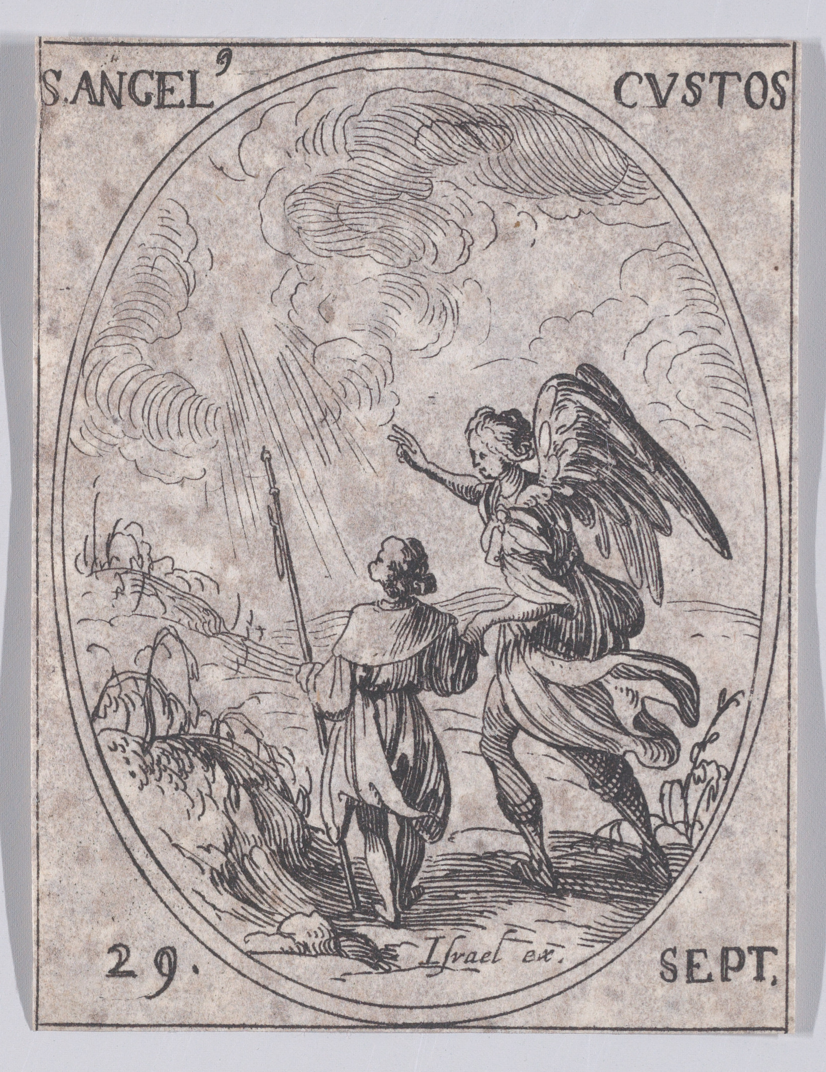 Le Saint Ange Gardien (The Guardian Angel), September 29th, from Les Images De Tous Les Saincts et Saintes de L'Année (Images of All of the Saints and Religious Events of the Year), Jacques Callot (French, Nancy 1592–1635 Nancy), Etching; second state of two (Lieure)