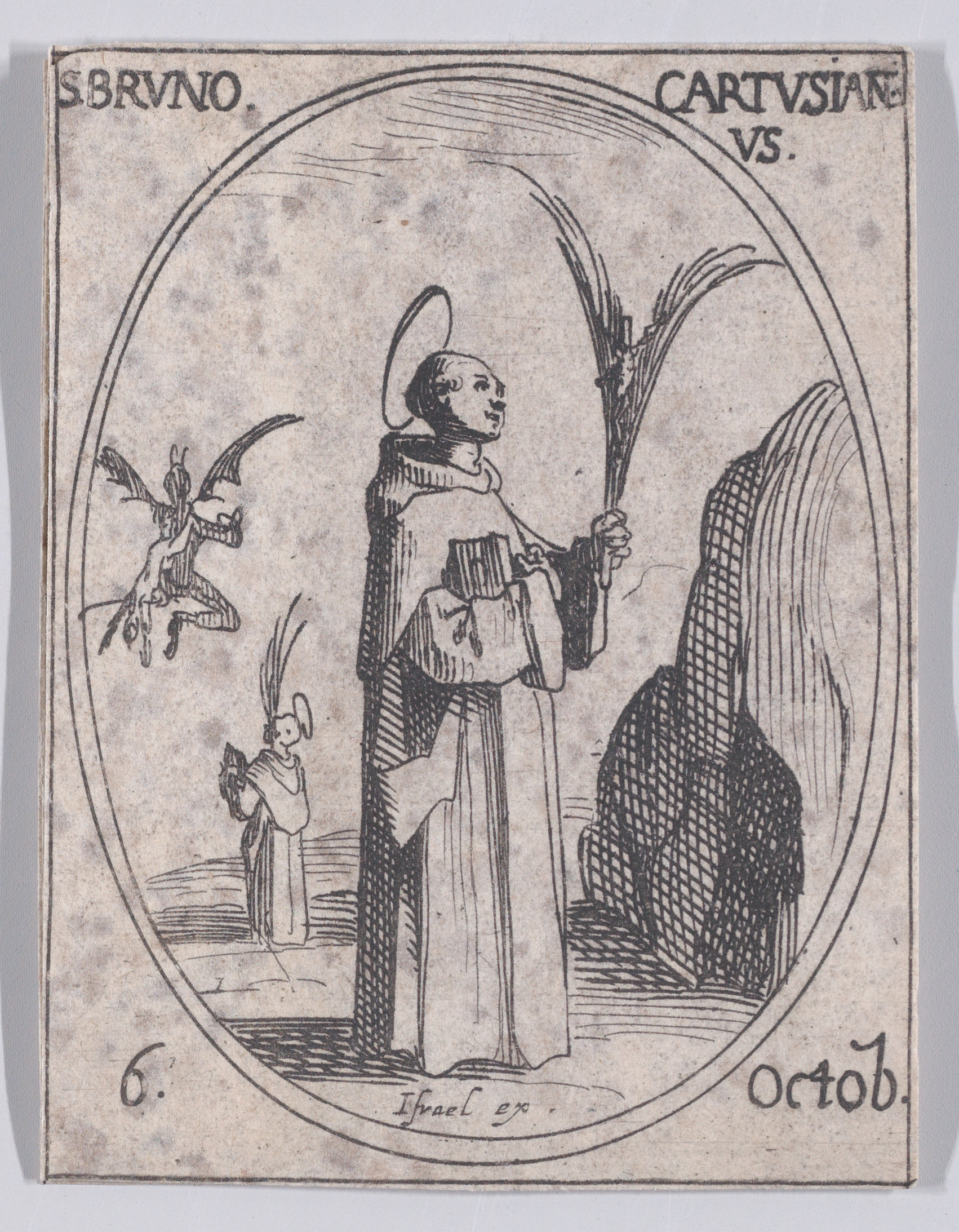 S. Bruno, chartreux (St. Bruno, Carthusian Monk), October 6th, from Les Images De Tous Les Saincts et Saintes de L'Année (Images of All of the Saints and Religious Events of the Year), Jacques Callot (French, Nancy 1592–1635 Nancy), Etching; second state of two (Lieure)