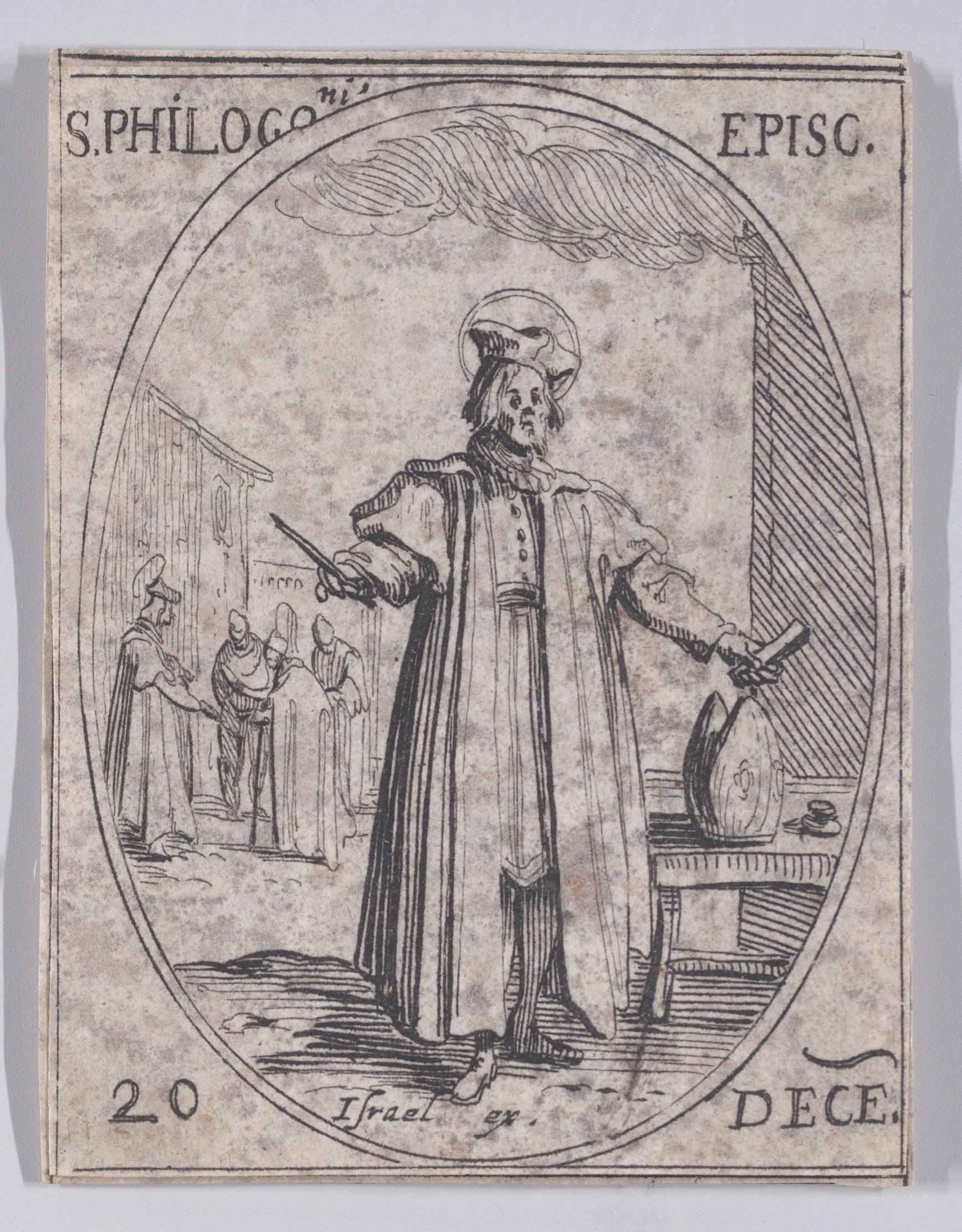 S. Philogone, évêque (St. Philogonius, Bishop), December 20th, from Les Images De Tous Les Saincts et Saintes de L'Année (Images of All of the Saints and Religious Events of the Year), Jacques Callot (French, Nancy 1592–1635 Nancy), Etching; second state of two (Lieure)
