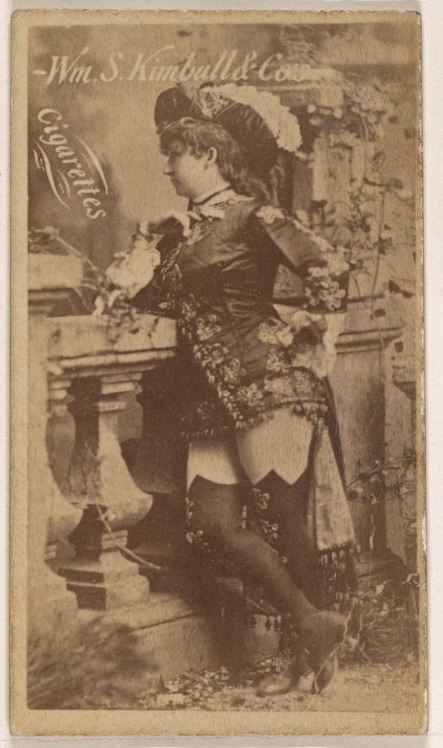 Actress leaning on prop ballustrade, from the Actresses series (N203) issued by Wm. S. Kimball & Co.