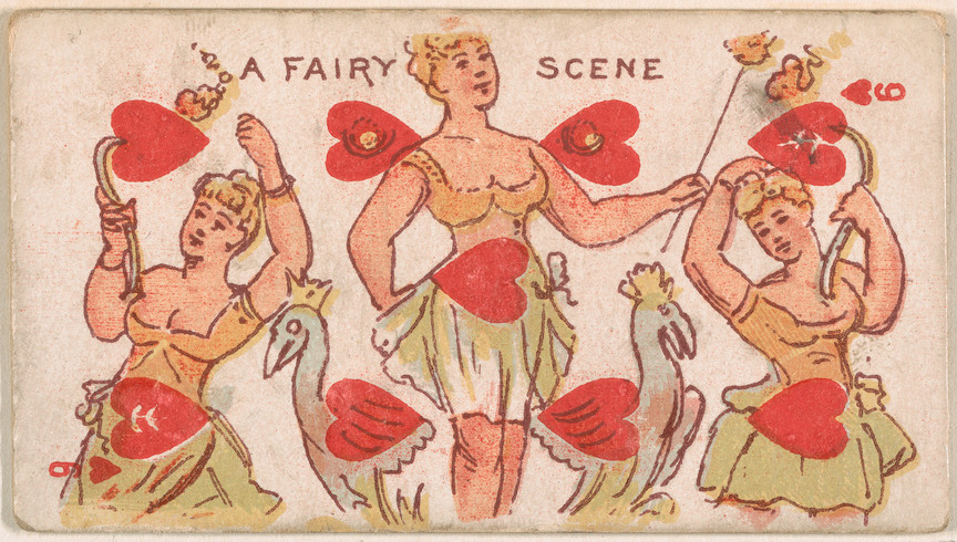 Nine of Hearts, A Fairy Scene, from Harlequin Cards, 2nd Series (N220) issued by Kinney Bros.