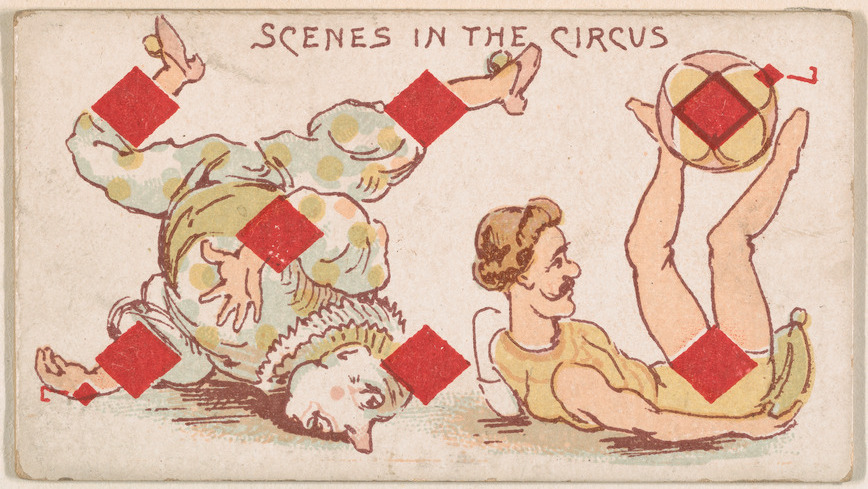 Seven of Diamonds, Scenes in the Circus, from Harlequin Cards, 2nd Series (N220) issued by Kinney Bros.