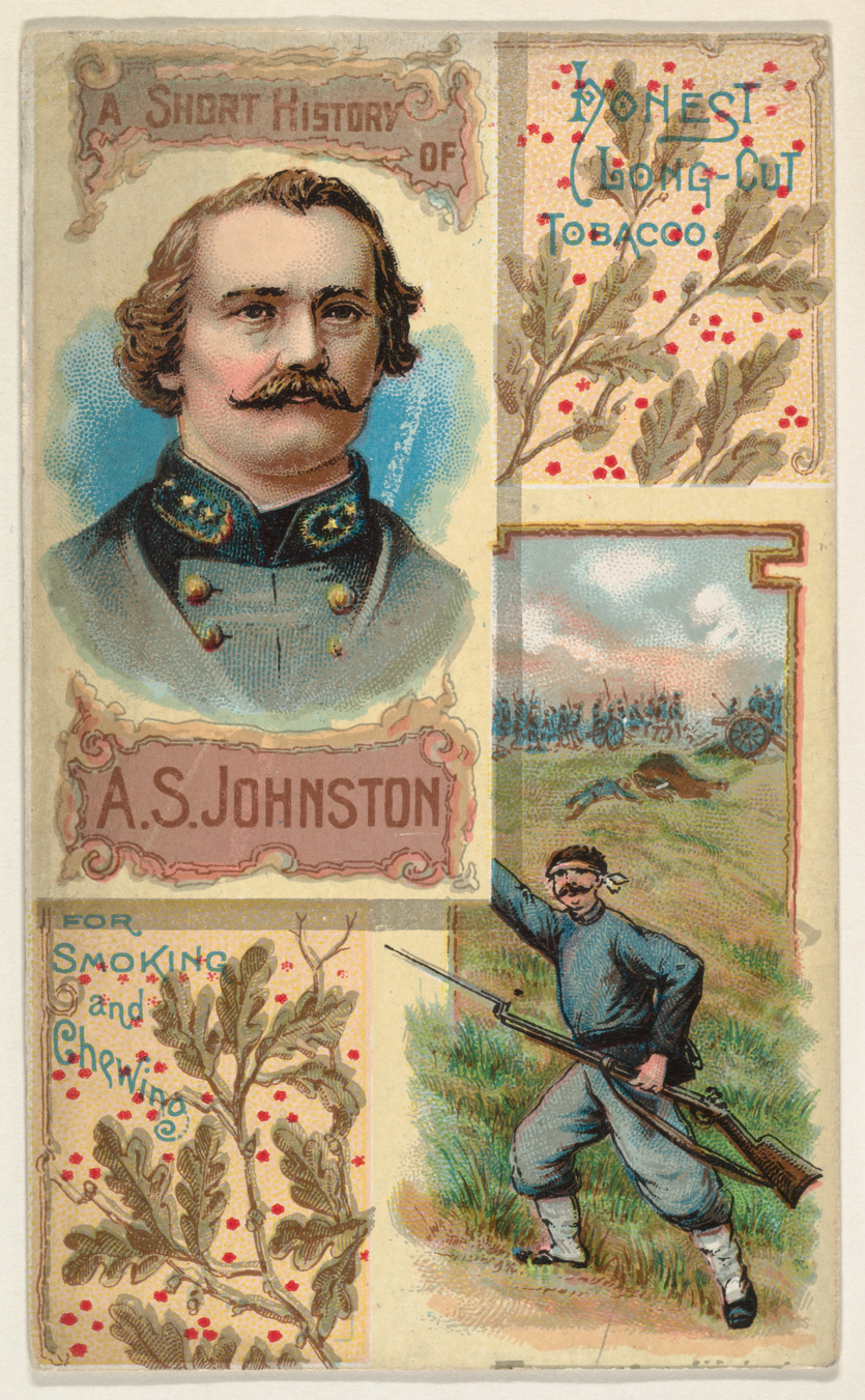 A Short History of General A. S. Johnston, from the Histories of Generals series (N114) issued by W. Duke, Sons & Co. to promote Honest Long Cut Smoking and Chewing Tobacco